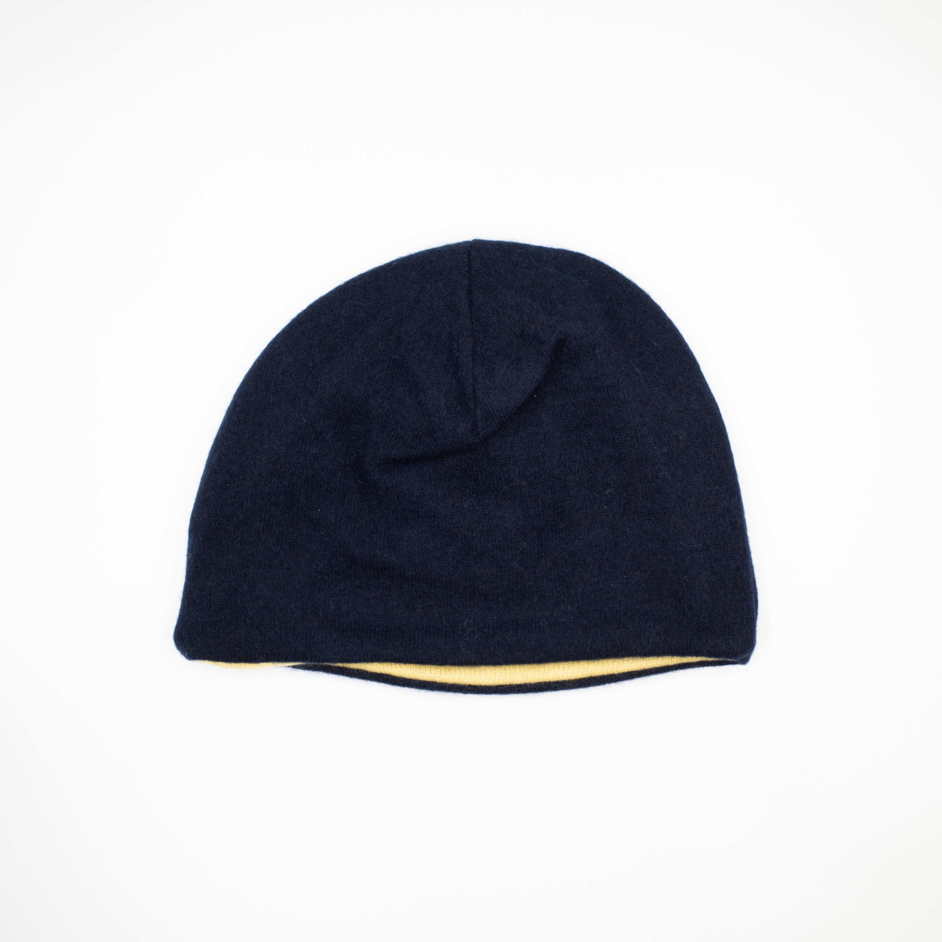 Navy and Yellow Cashmere Beanie Hat