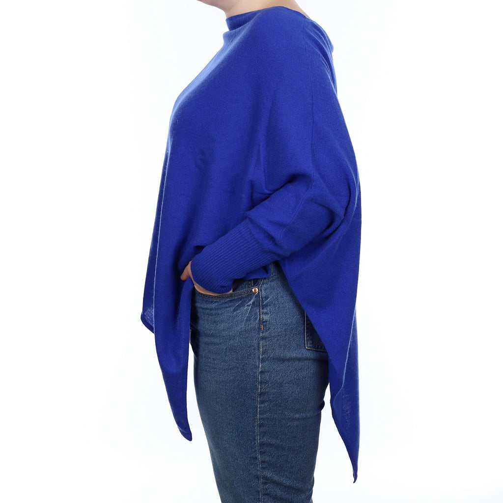 Royal Blue Cashmere Asymmetric Batwing Crew Neck Jumper Large