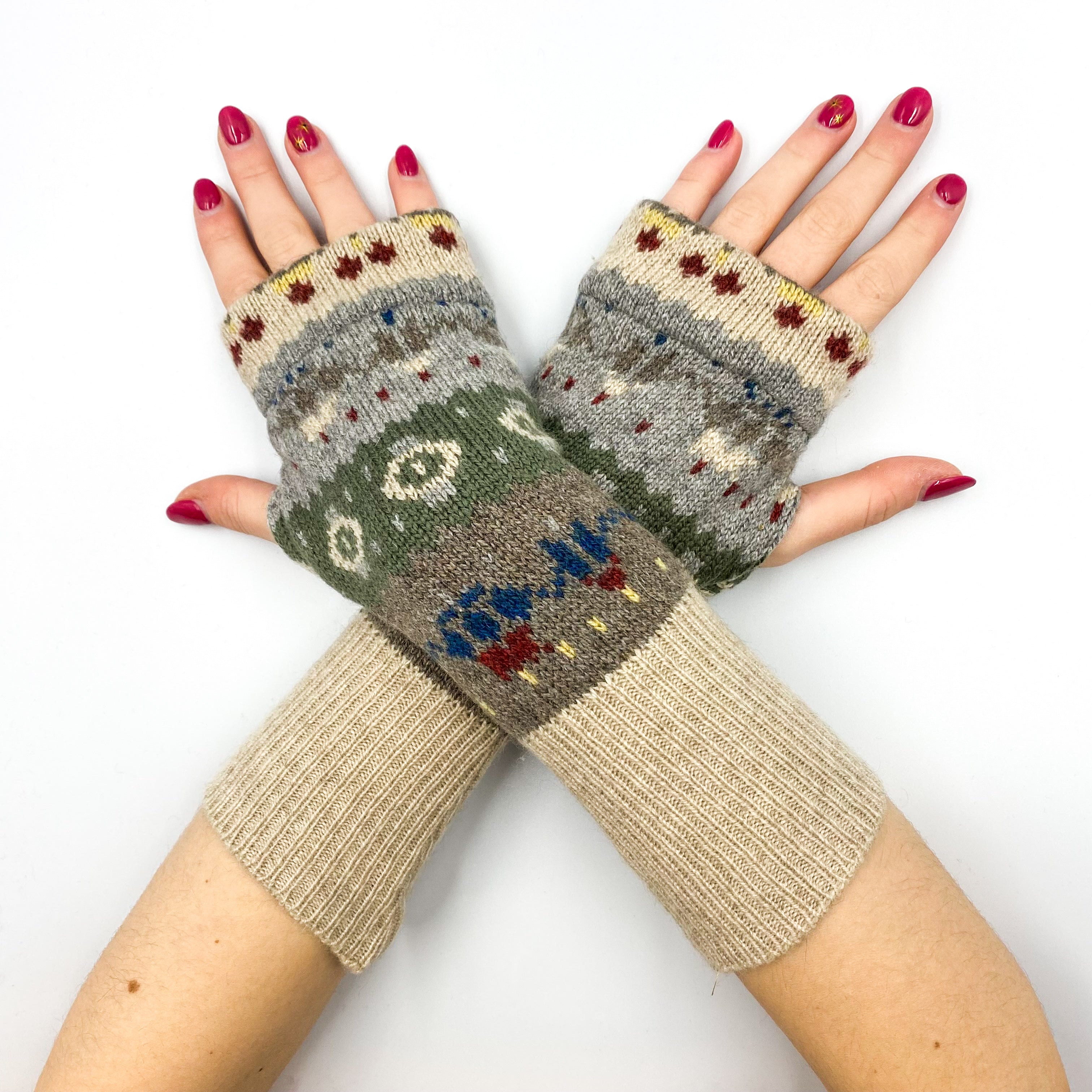 Mocha Fair Isle Fingerless Gloves