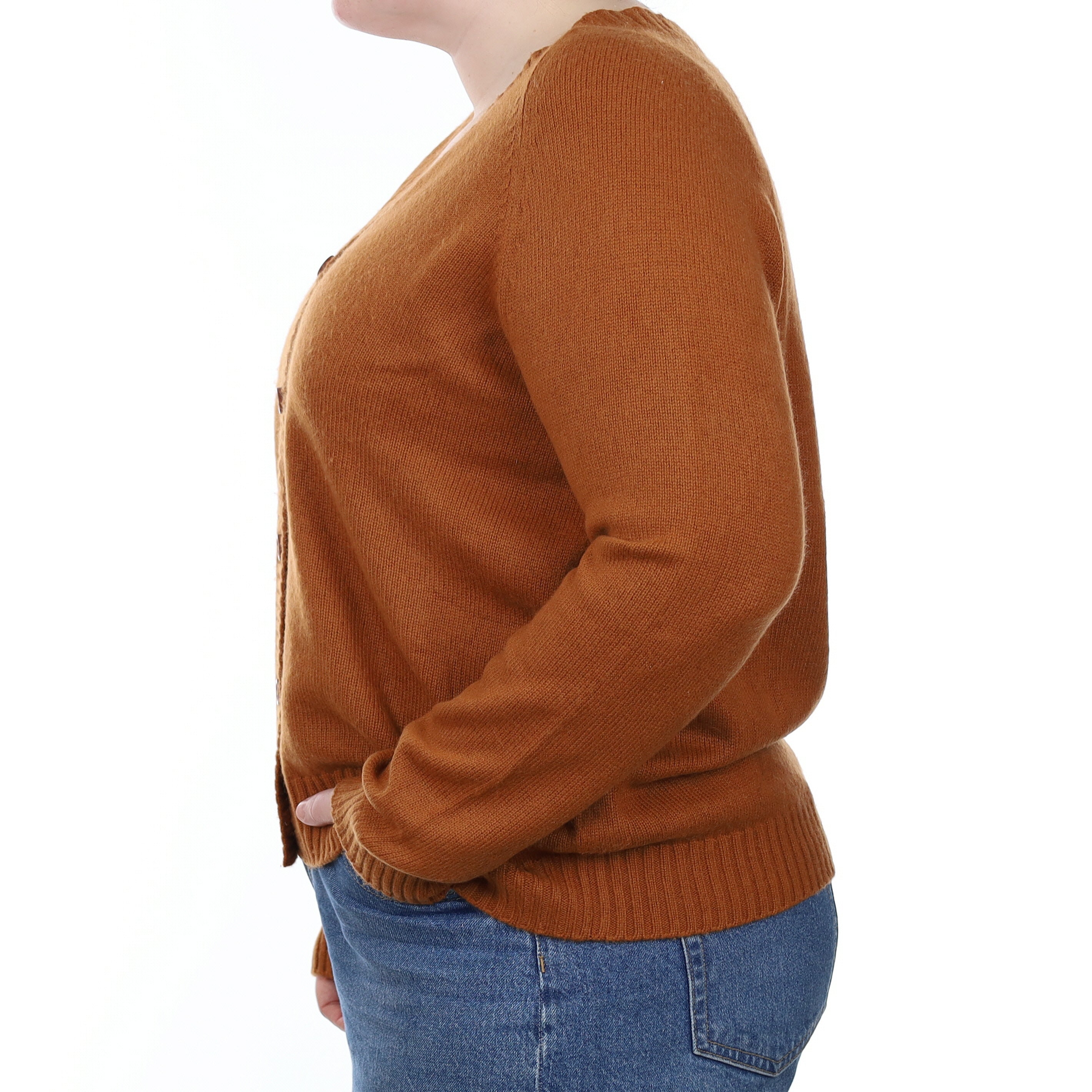 Cos Rust Heavy Knit Cashmere V Neck Cardigan Large