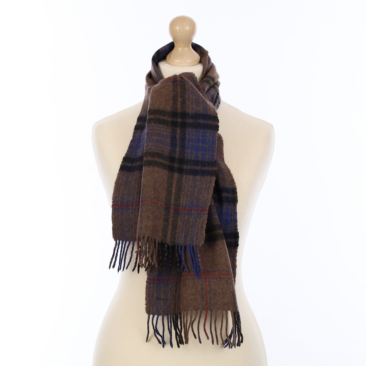 Mole Brown Plaid Cashmere Woven Scarf