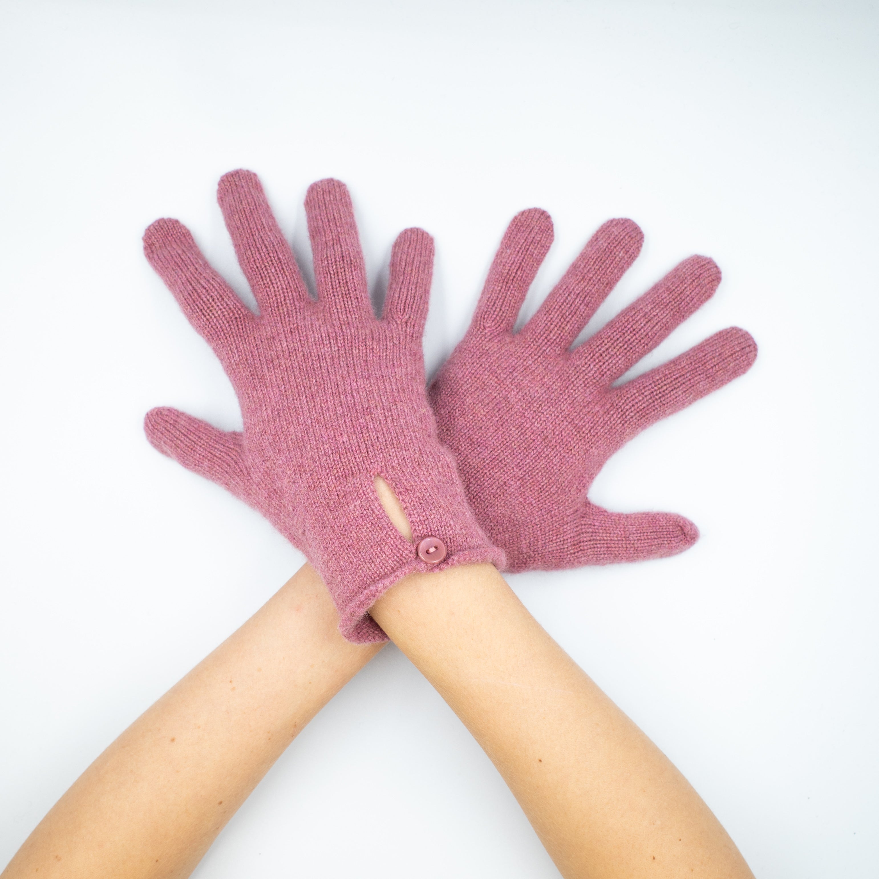 New Scottish Heather Pink Buttoned Cashmere Gloves