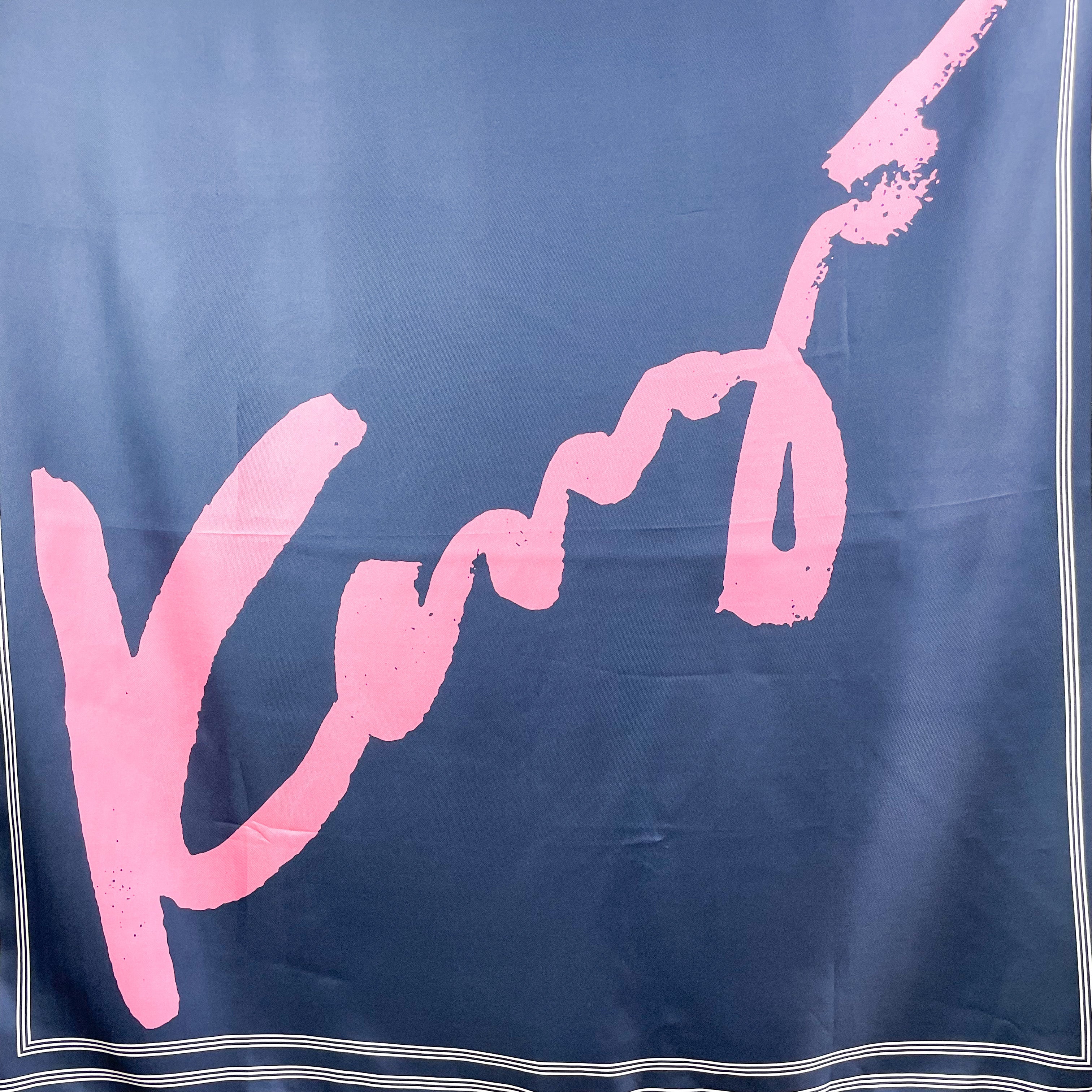 Striking Large Navy Kenzo Designer Silk Scarf