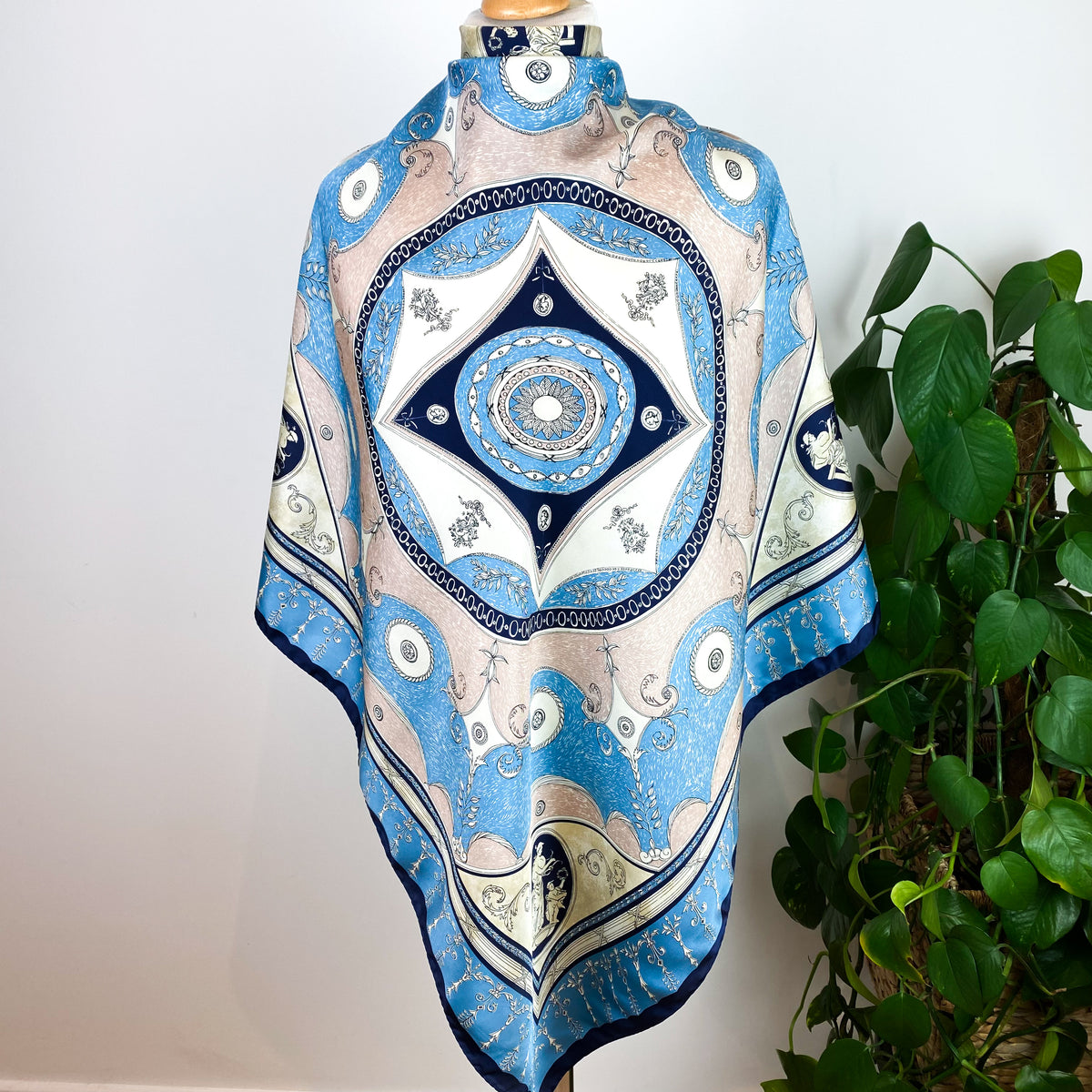 Blue Renaissance Patern Silk Scarf