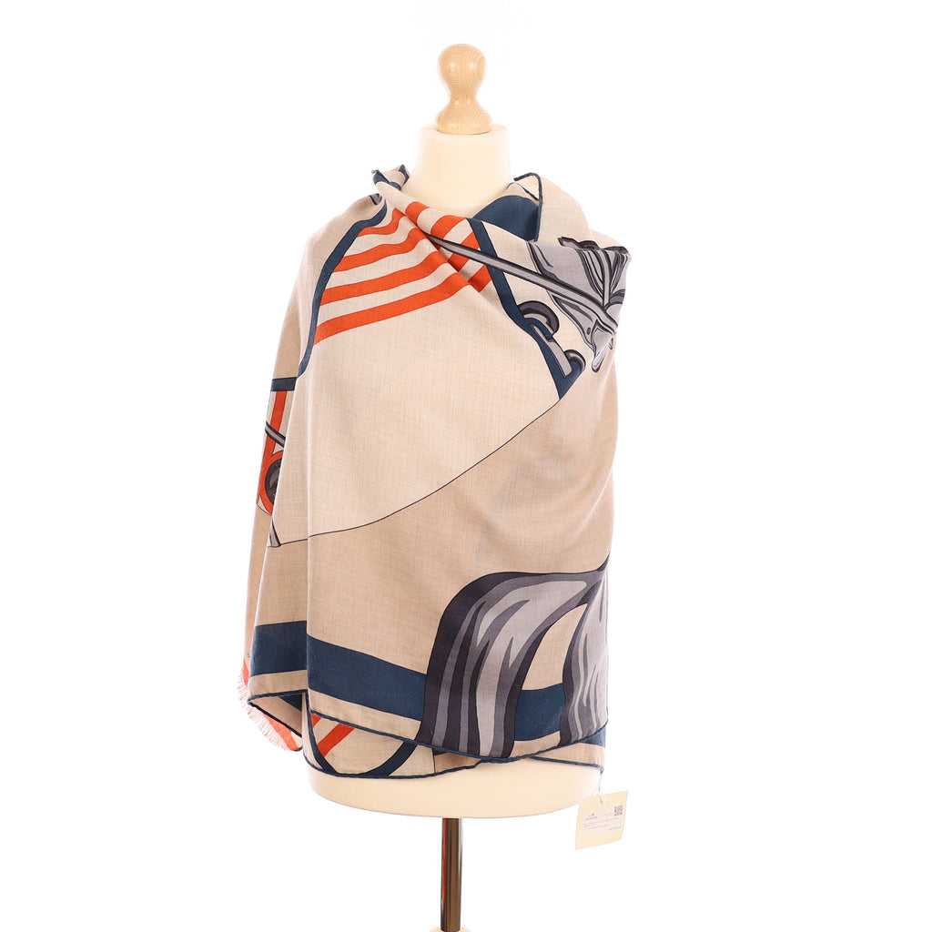 Brand New Hermès Cheval À La Couvertur Cashmere Blend Stole
