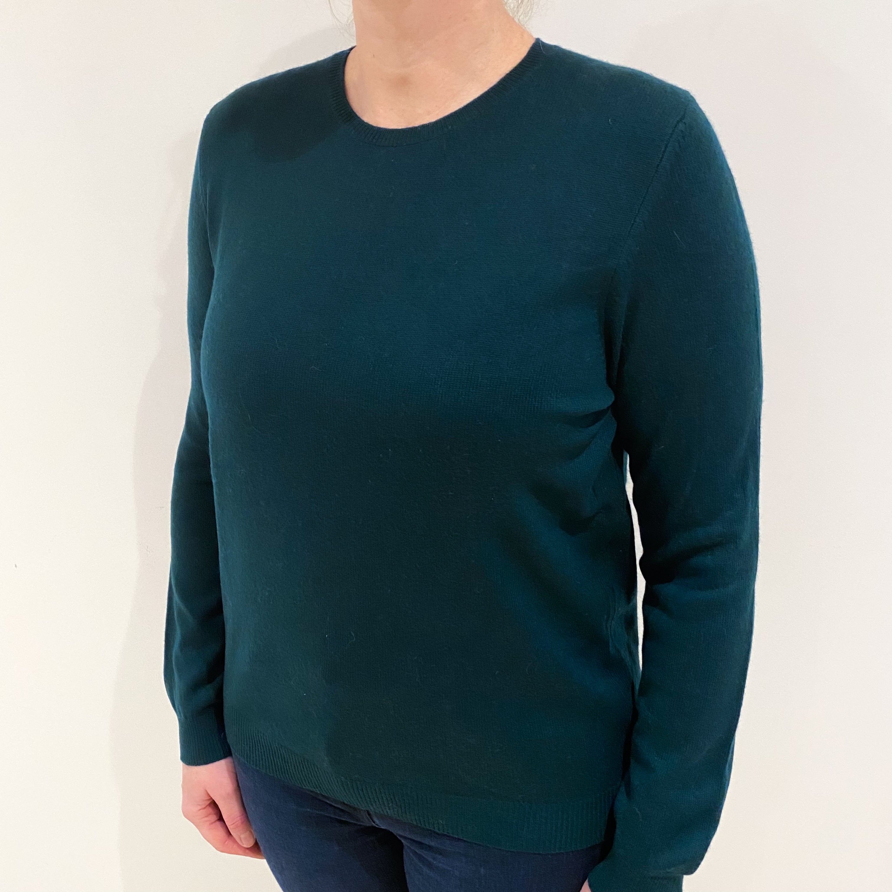 Bottle Green Cashmere Crew Neck Jumper Large