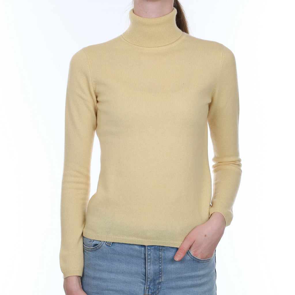 Custard Yellow Cashmere Polo Neck Jumper Extra Small