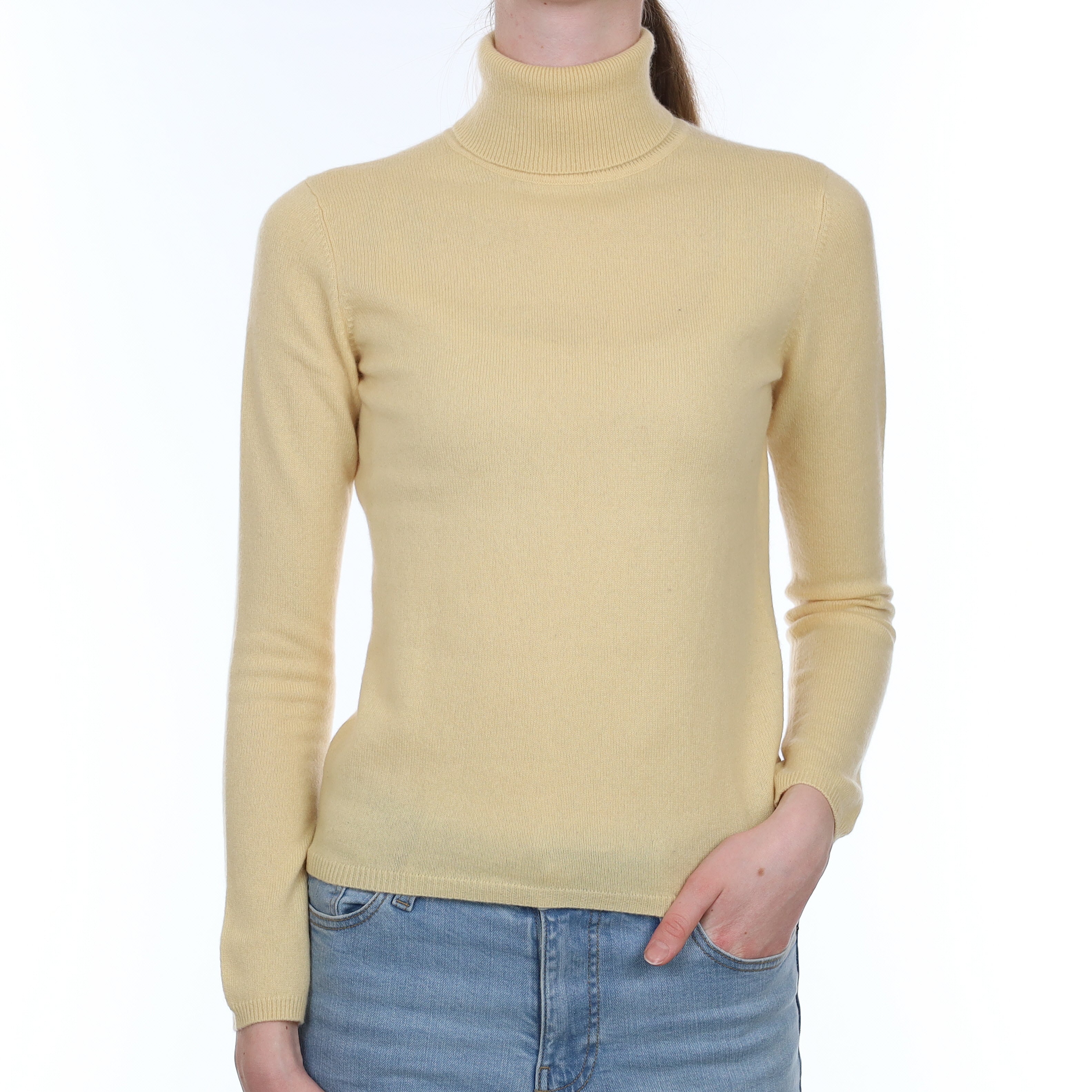 Custard Yellow Cashmere Polo Neck Jumper Extra Small