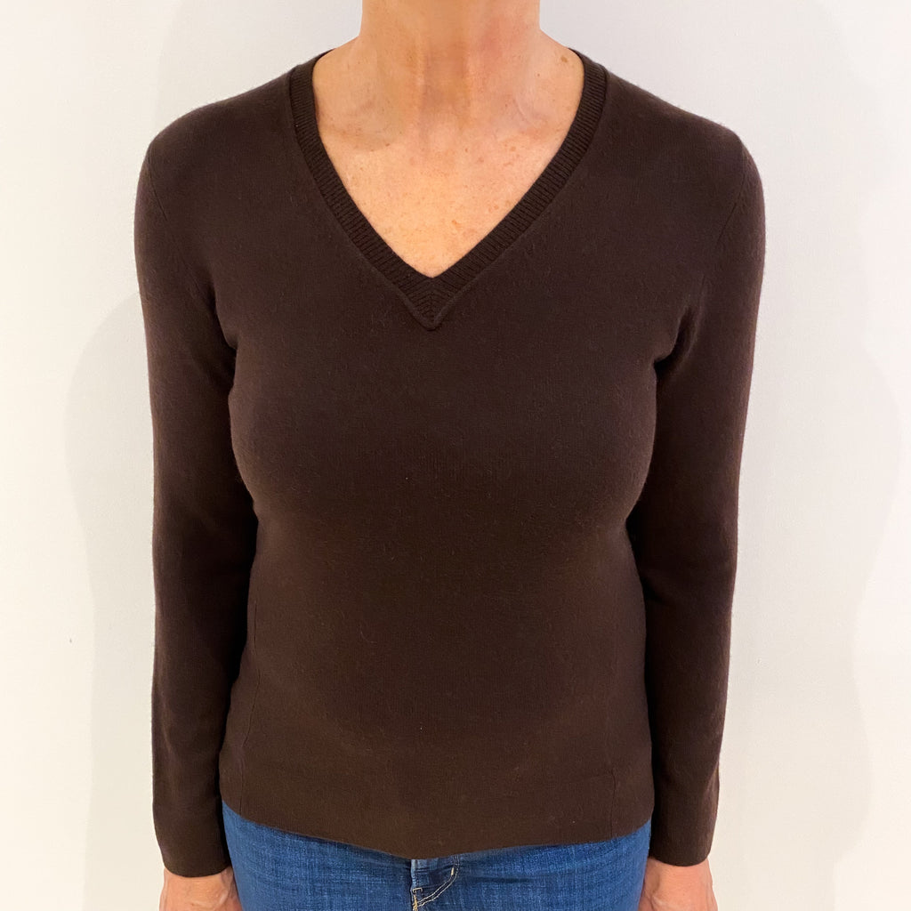 Chocolate Brown Cashmere V Neck Jumper Medium
