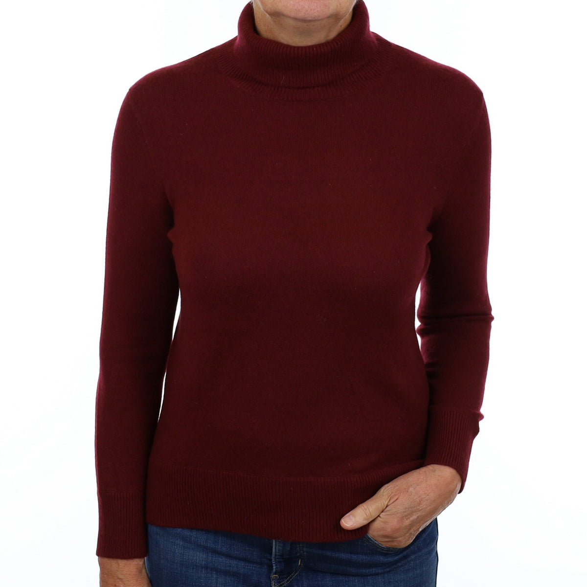 Wine Red Cashmere Polo Neck Jumper Medium