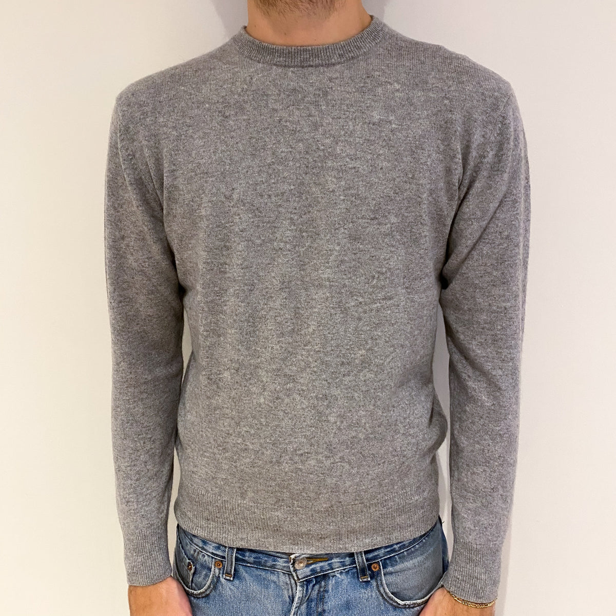 Men's Smoke Grey Cashmere Crew Neck Jumper Medium