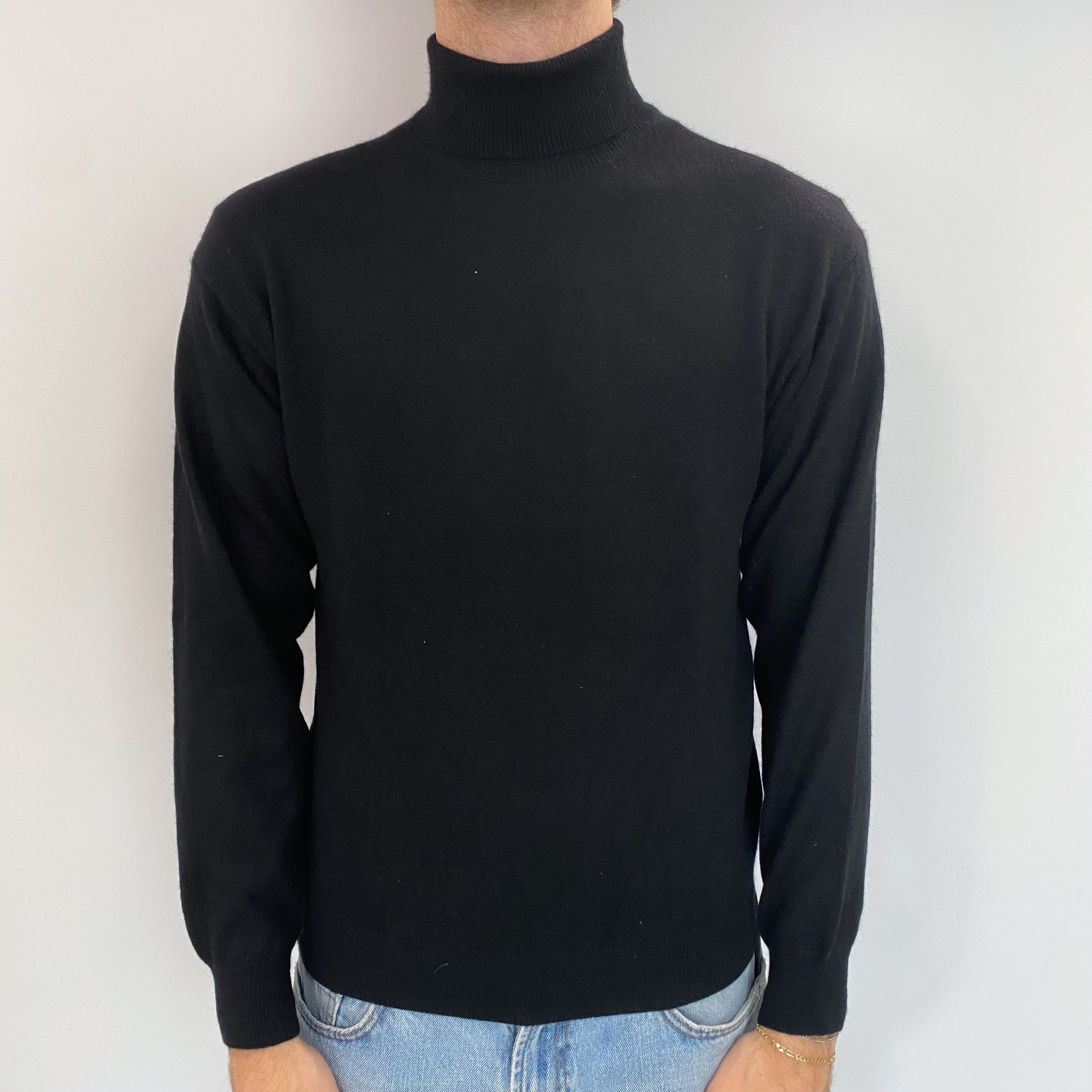 Men's Black Cashmere Polo Neck Jumper Medium