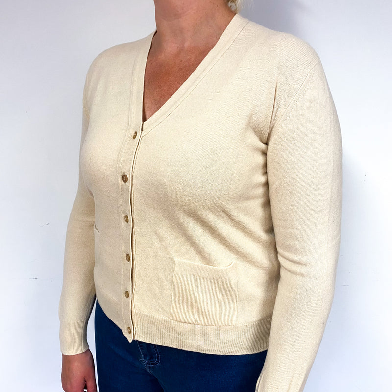 Honey Cream Cashmere V-Neck Cardigan with Pockets Large