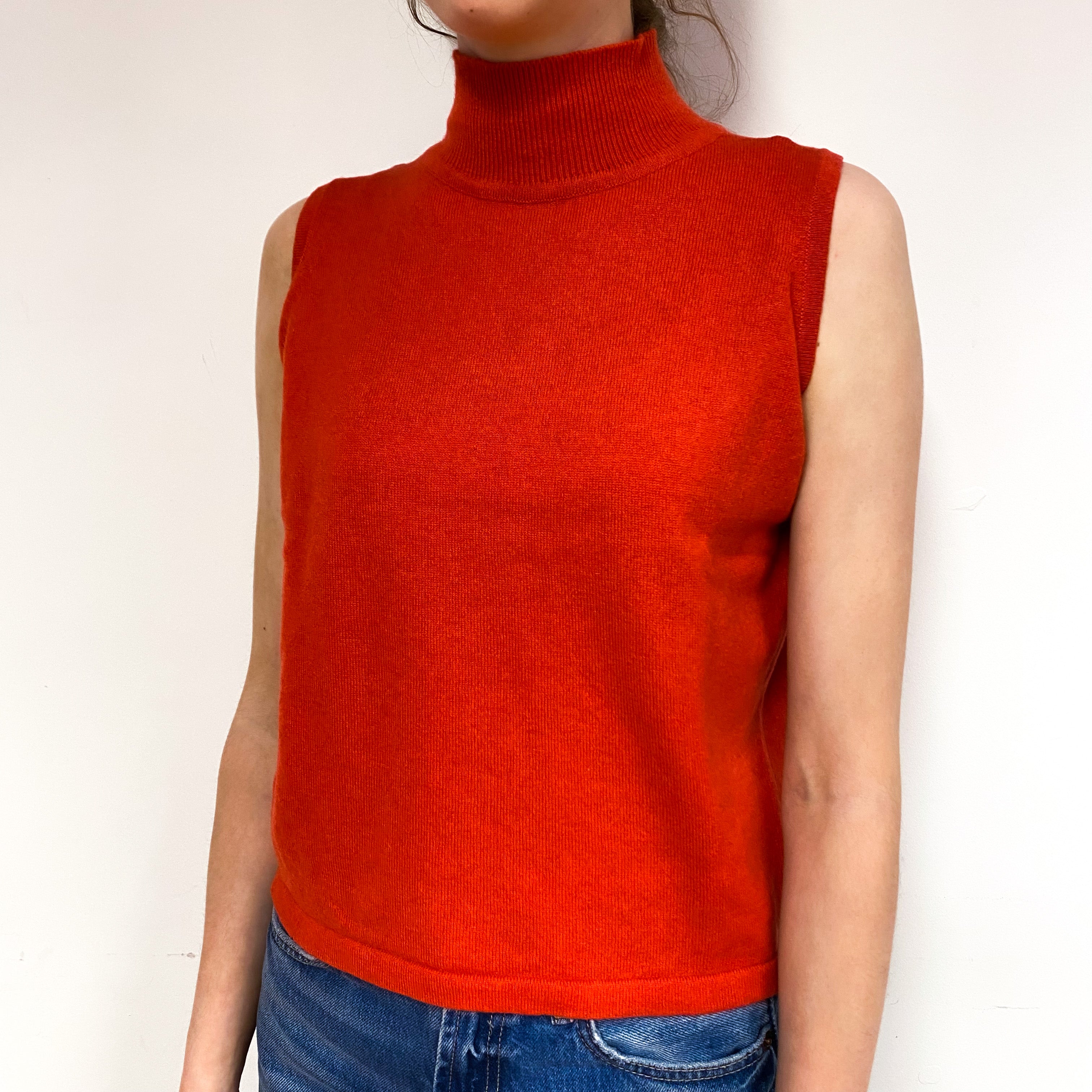 Vermillion Orange Cashmere Sleeveless Turtle Neck Jumper Extra Small