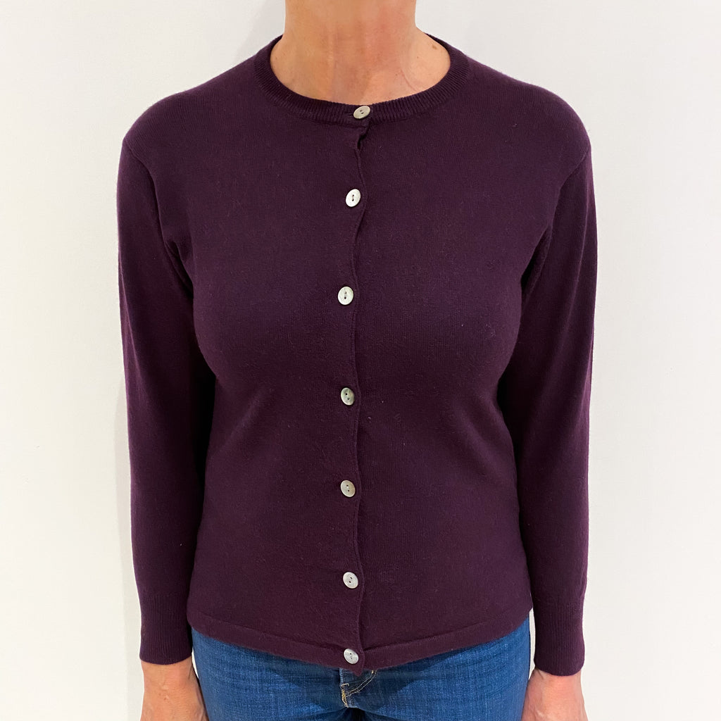 Deep Aubergine Purple Cashmere Crew Neck Cardigan Medium