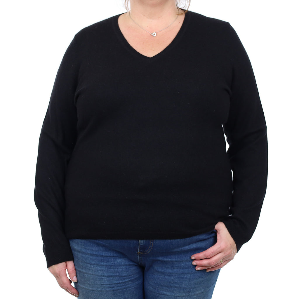 Black Cashmere V Neck Jumper XXL