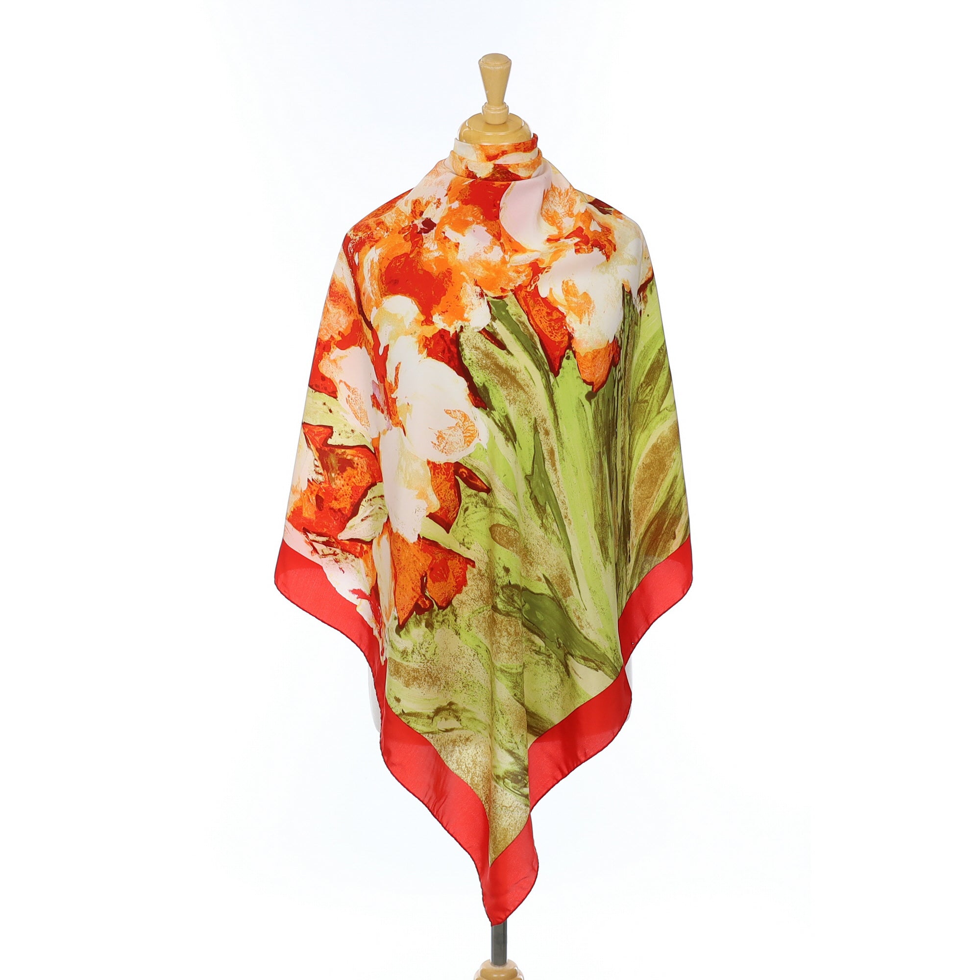 Cornelia James Red and Green Floral Silk Scarf