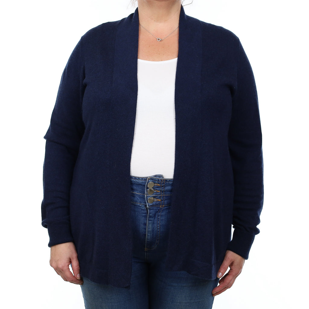 Navy Blue Cashmere Edge to Edge Cardigan with Pockets Extra Large