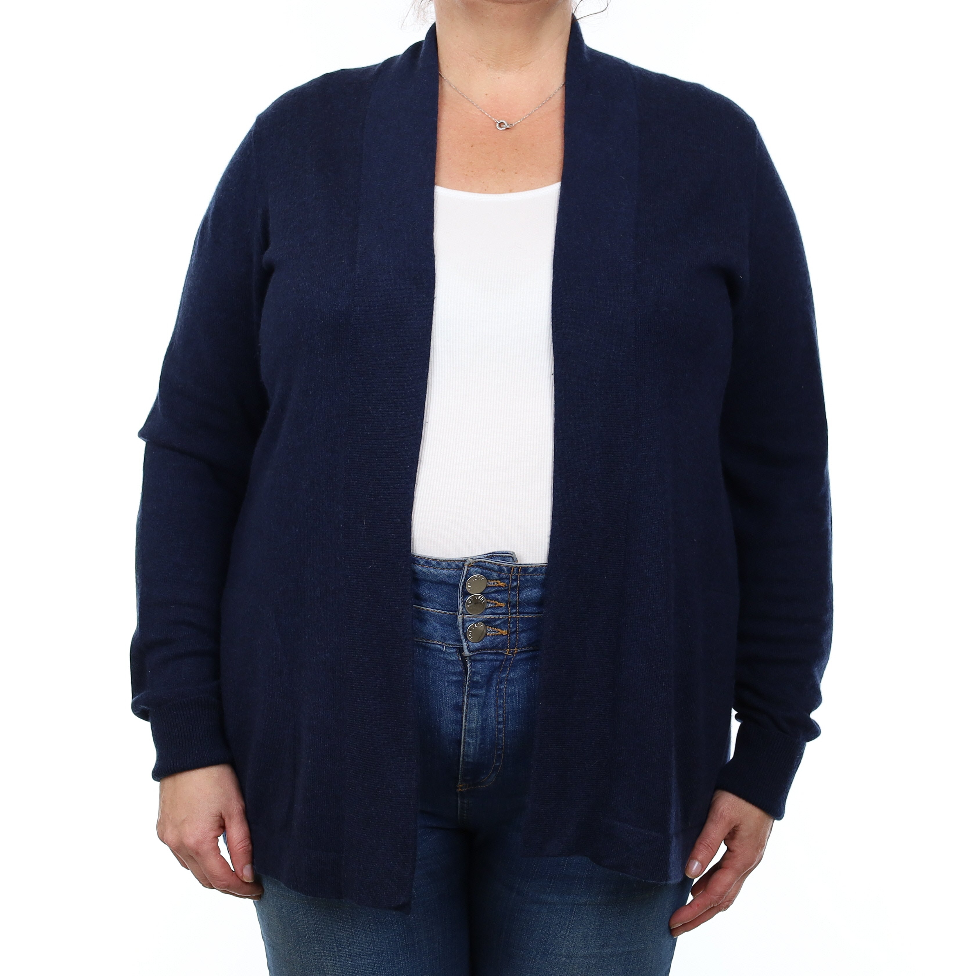 Navy Blue Cashmere Edge to Edge Cardigan with Pockets Extra Large
