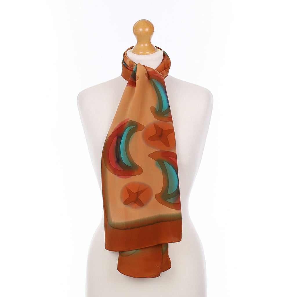 Sheeva Brown Patterned Silk Scarf