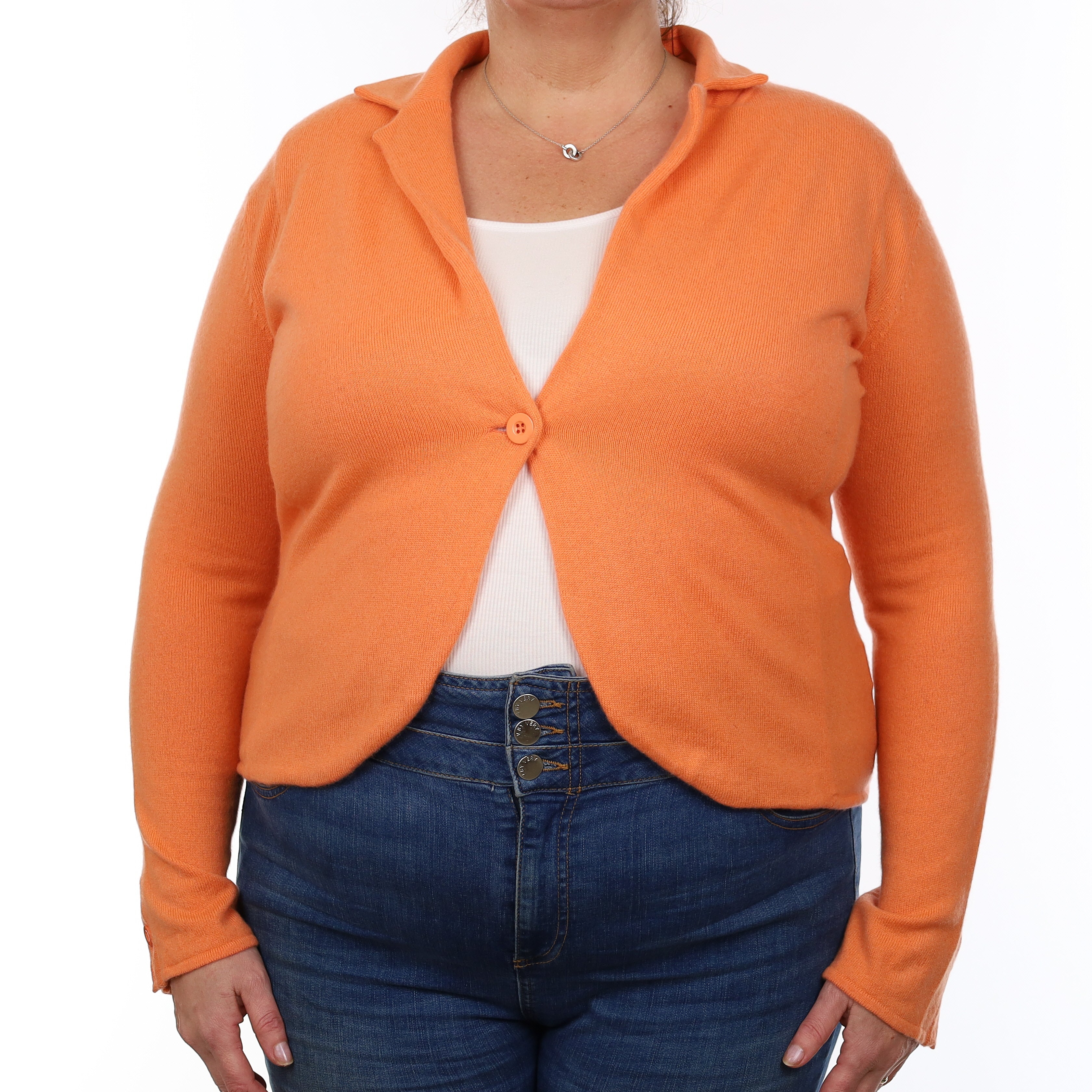 Sunset Orange Cashmere Jacket Style Cardigan Extra Large
