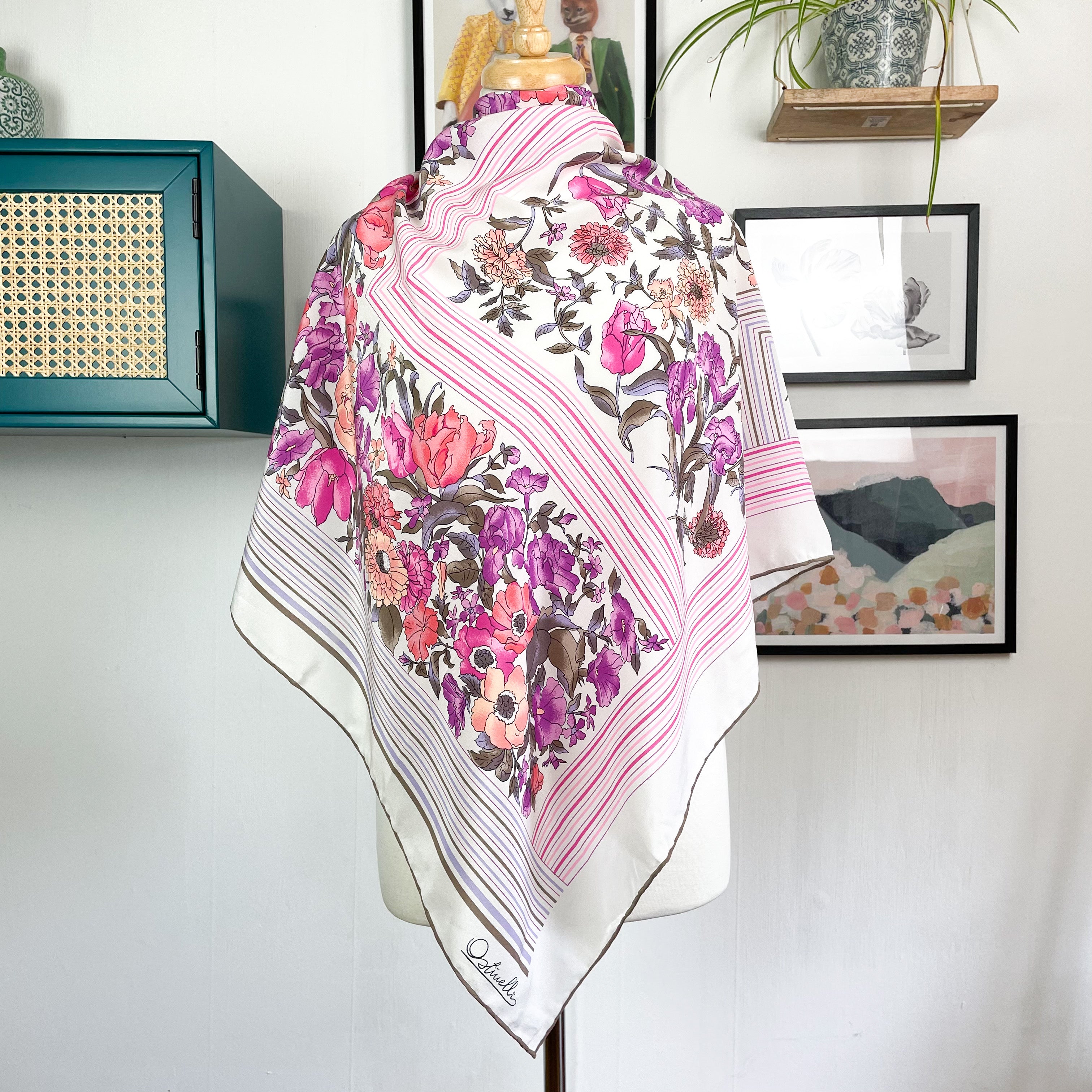 Unworn Crêpe Ostinelli Italian Vintage Silk Scarf