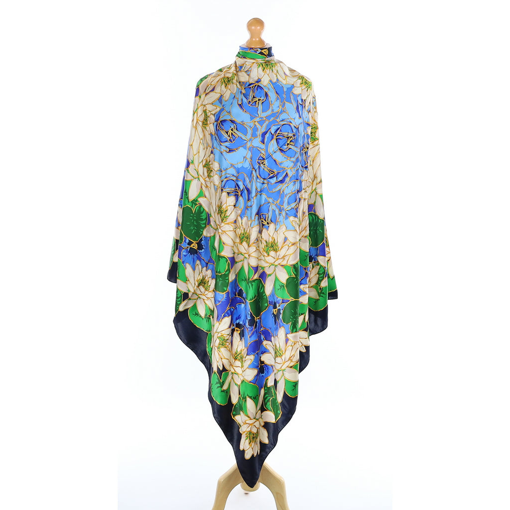 Lanvin Blue, Green & Cream Floral Silk Scarf
