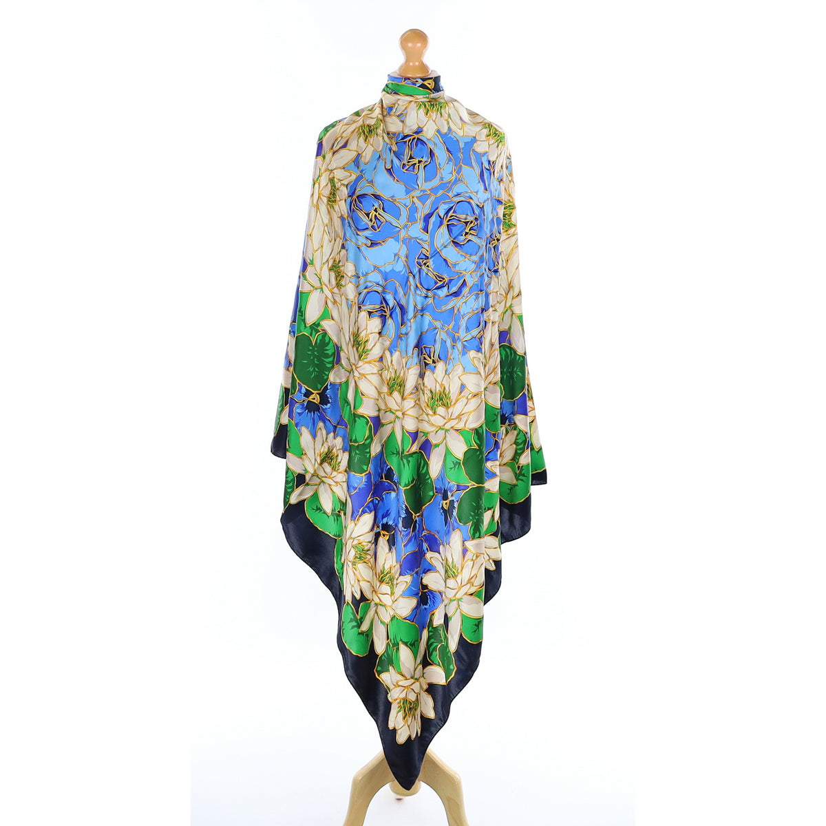 Lanvin Blue, Green & Cream Floral Silk Scarf