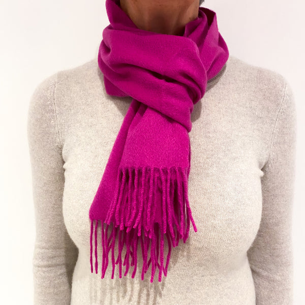 Fuchsia Pink Fringed Woven Cashmere Scarf