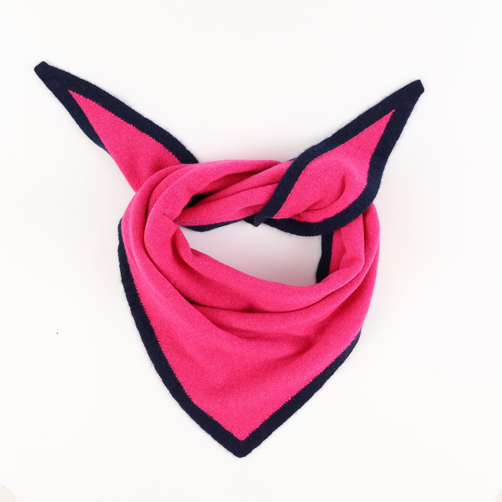 Brand New Hot Pink and Navy Recycled Cashmere Triangle Scarf