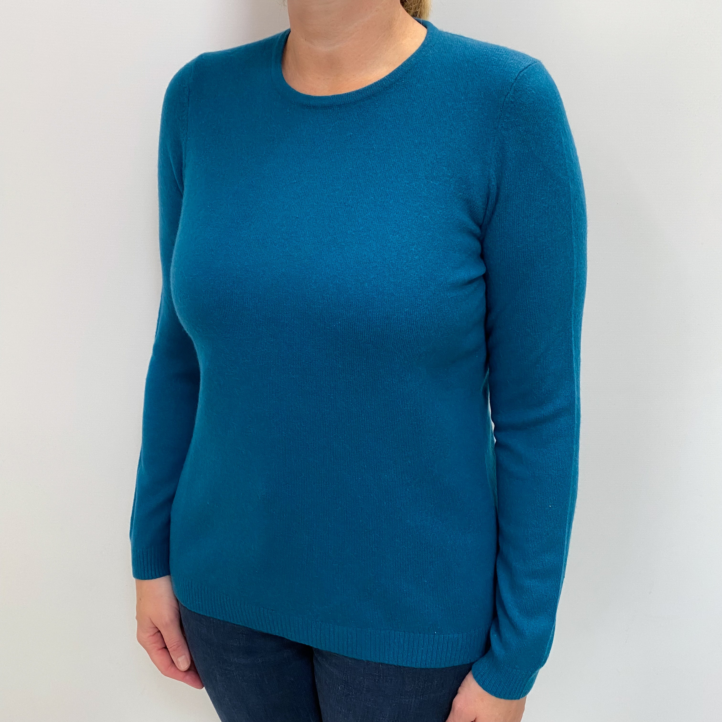 LL Bean Teal Blue Cashmere Crew Neck Jumper Large