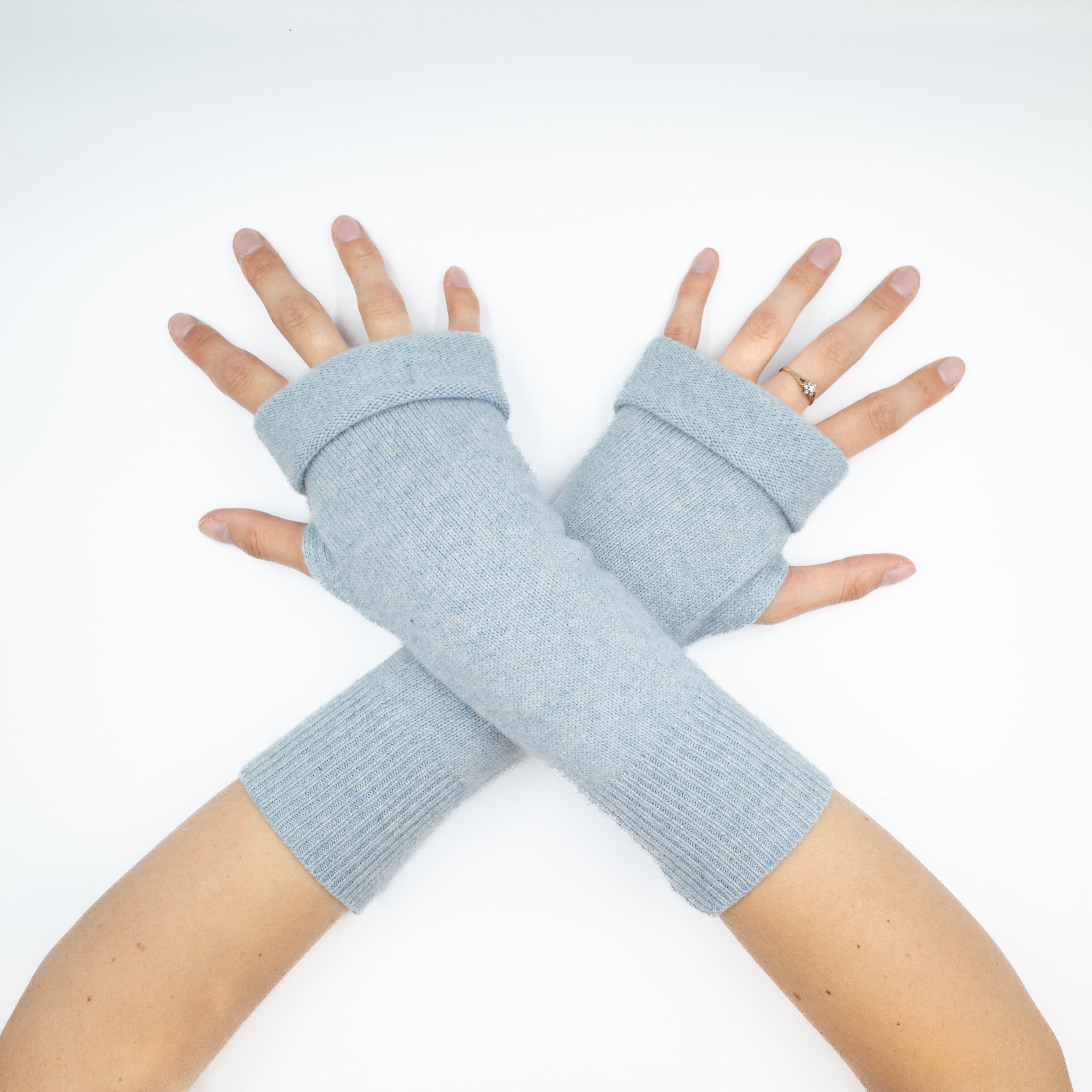 Pale Stone Blue Fingerless Gloves