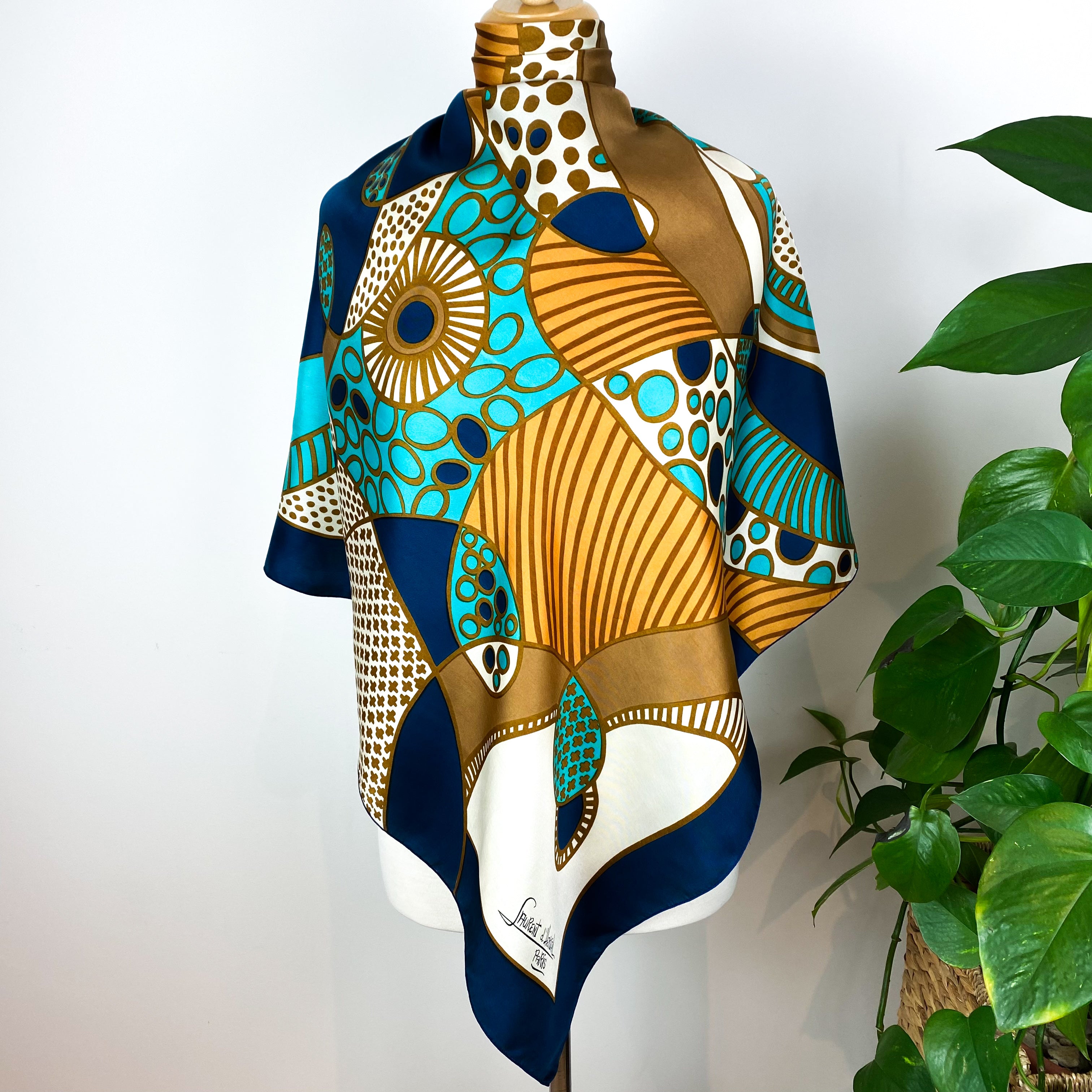 1970s Laurent D’ Herval French Vintage Silk Scarf