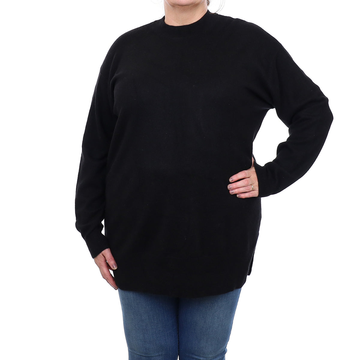 Black Cashmere Longline Turtle Neck Jumper XXL