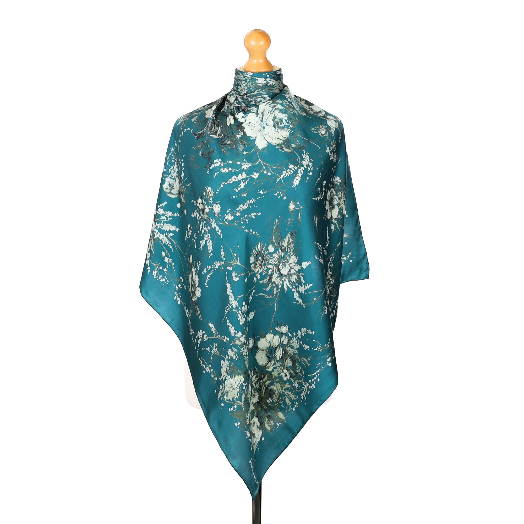 Jacqmar Teal Floral Vintage Silk Scarf