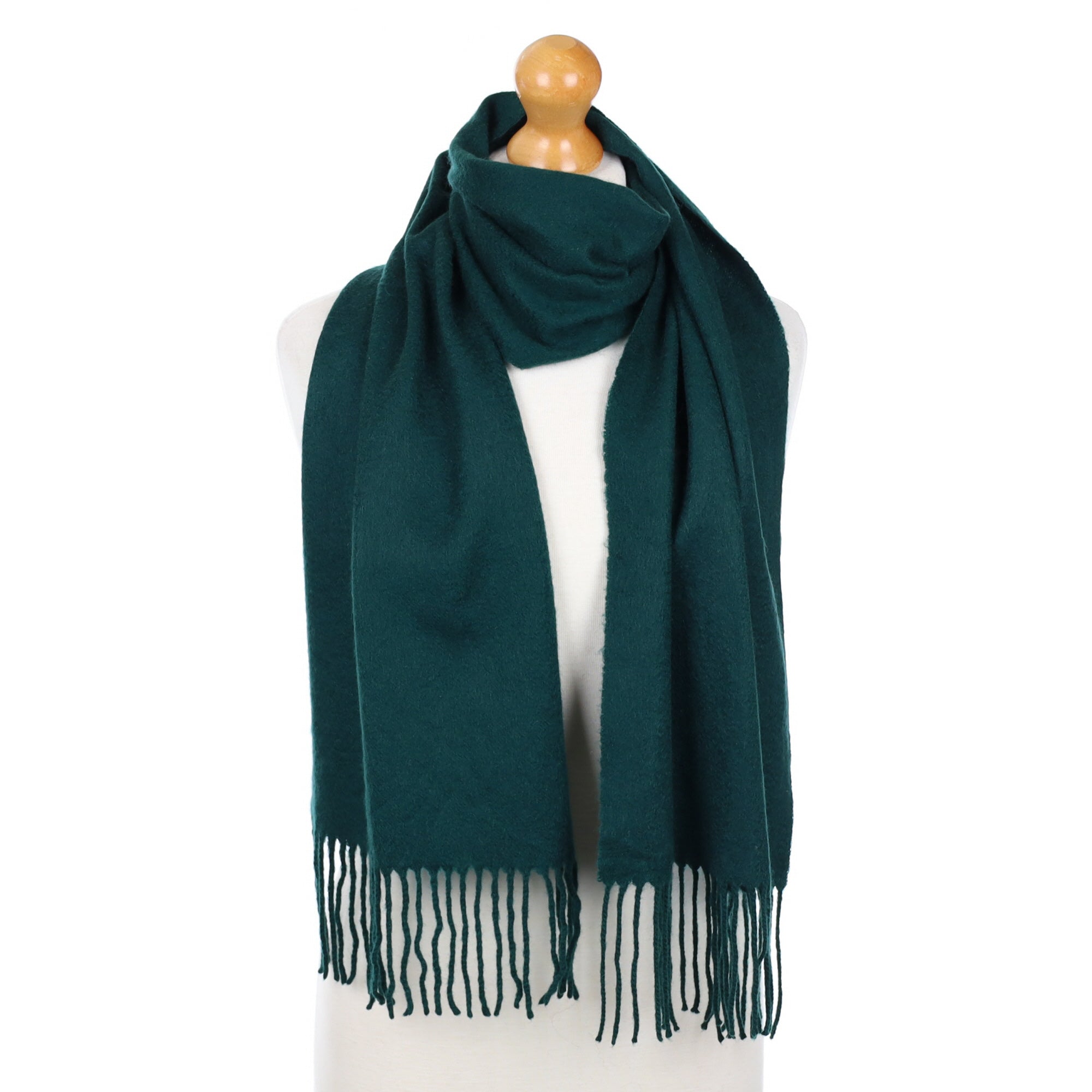 Bottle Green Fringed Cashmere Woven Scarf