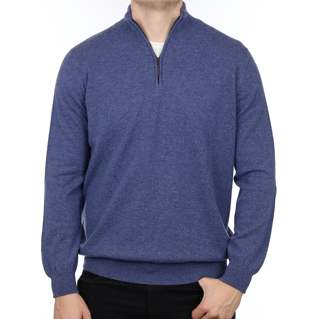 Men’s Brand New Scottish Denim Blue Cashmere 1/4 Zip Jumper XXXL