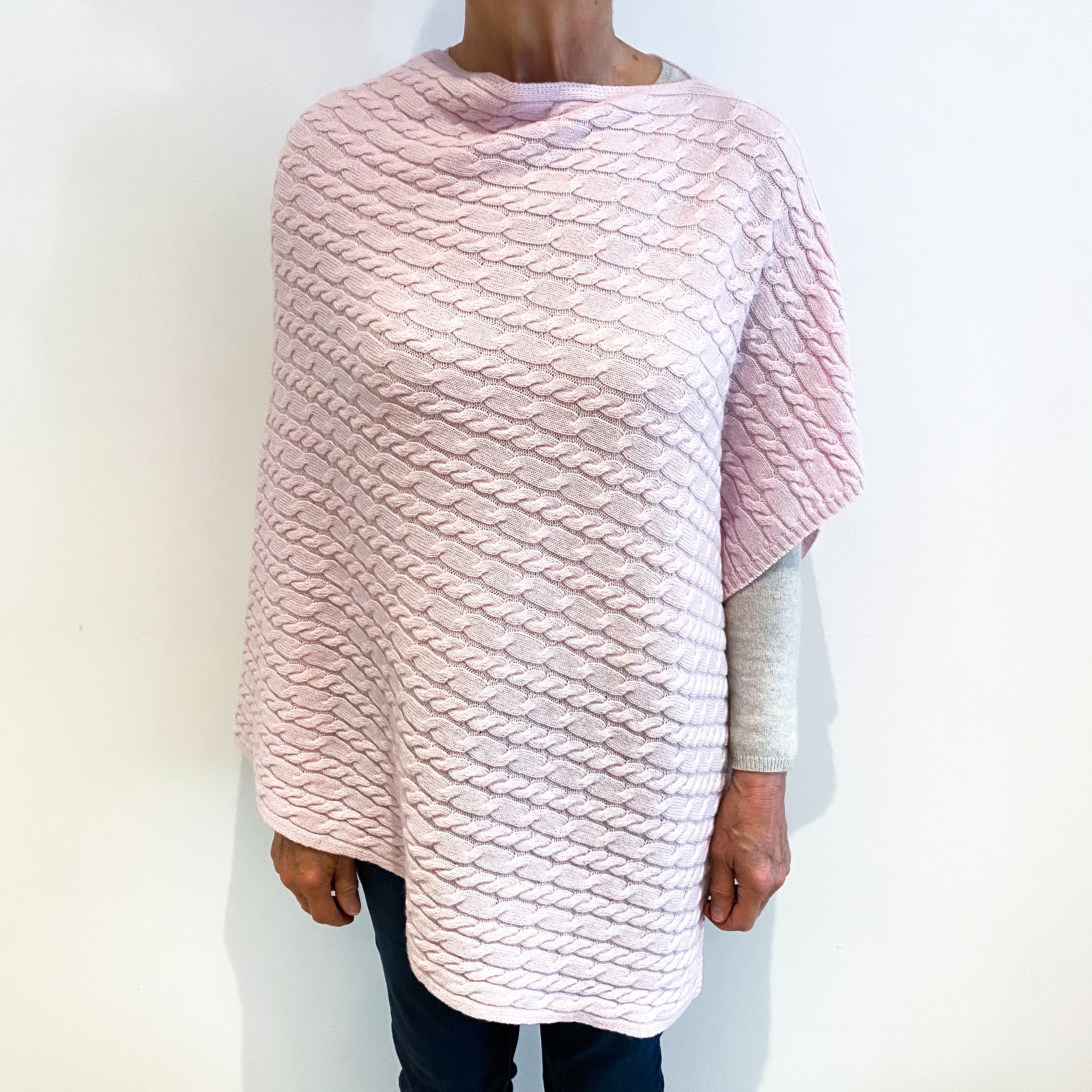 Brand New Scottish Ice Pink Cashmere Cable Poncho One Size