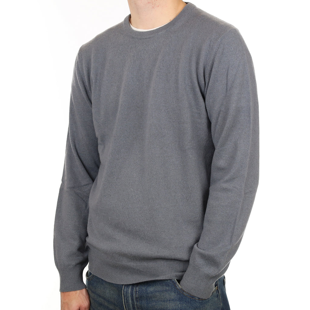 Men’s Pebble Grey Cashmere Crew Neck Jumper Large