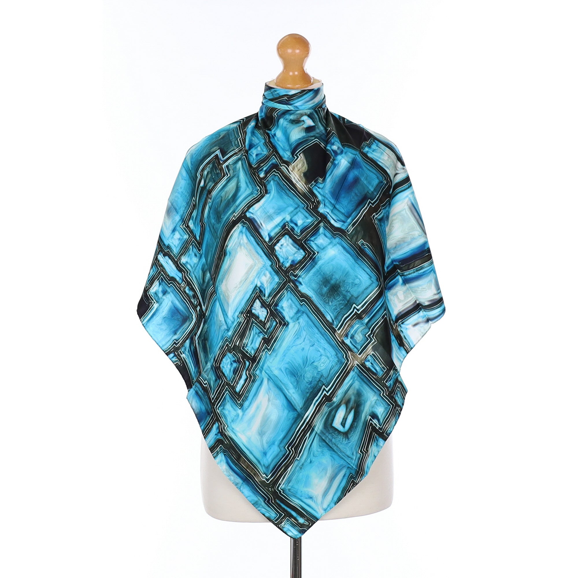 Brand New Italian Turquoise Patterned Silk Scarf