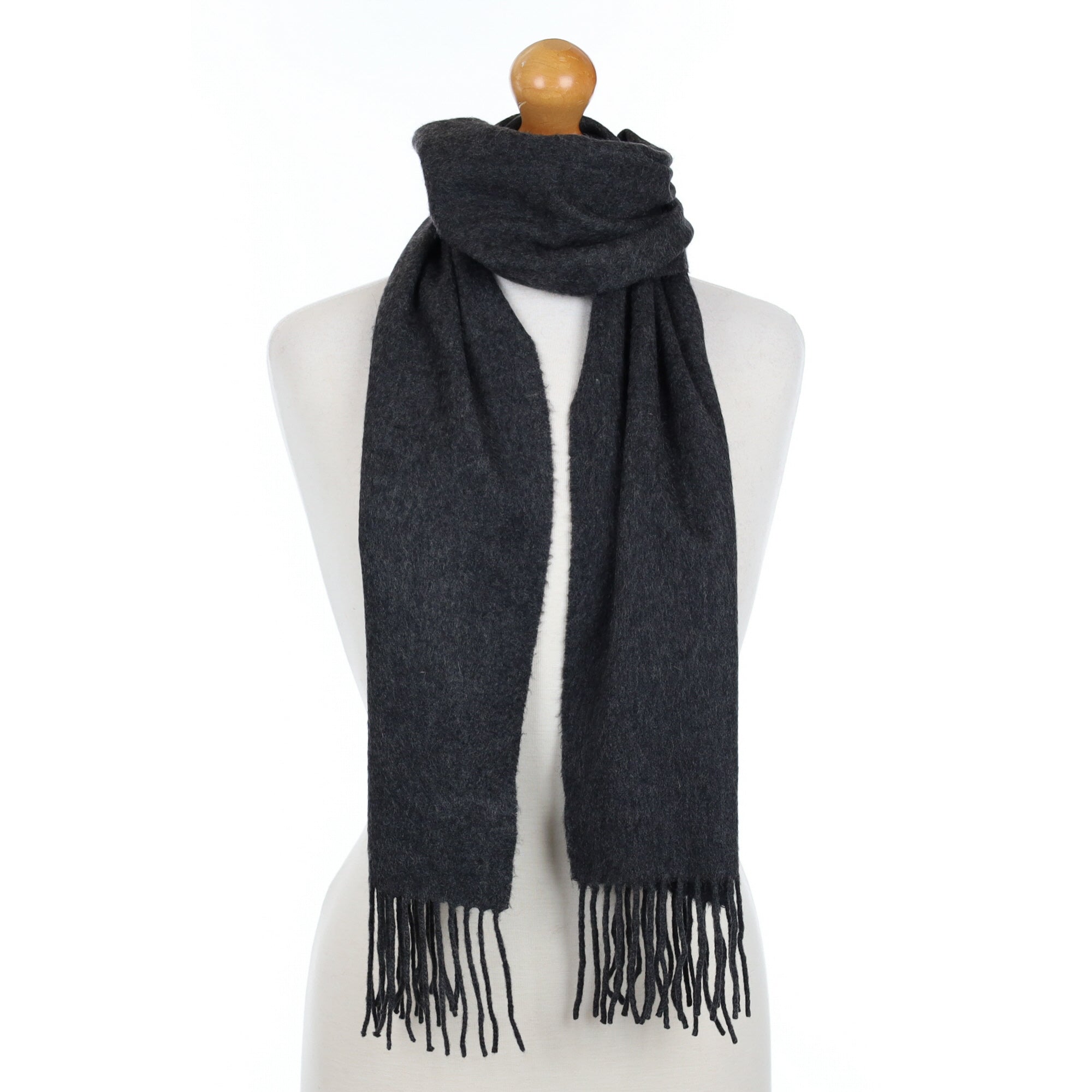 Charcoal Grey Cashmere Fringed Woven Scarf