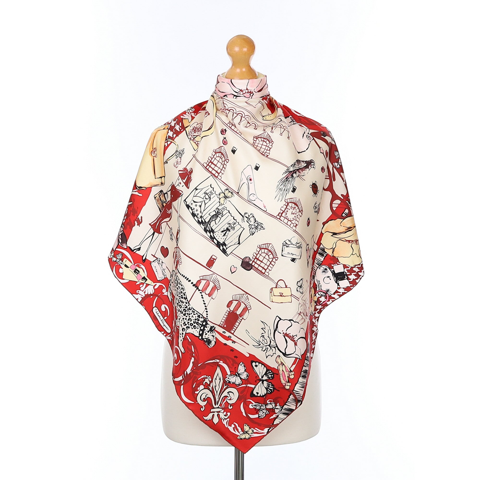 Salvatore Ferragamo Red and White Silk Scarf