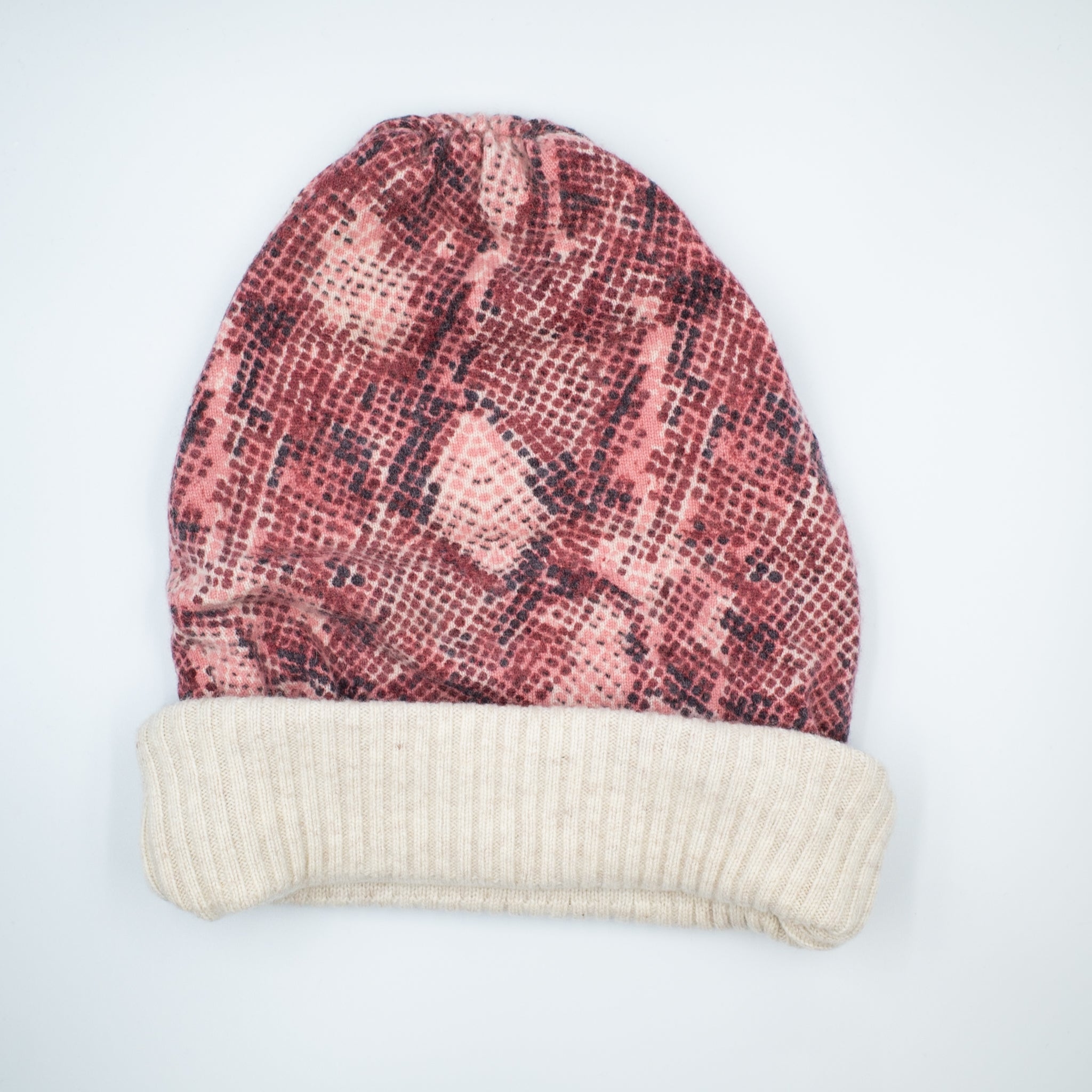 Snake Print and Oatmeal Reversible Slouchy Beanie Hat
