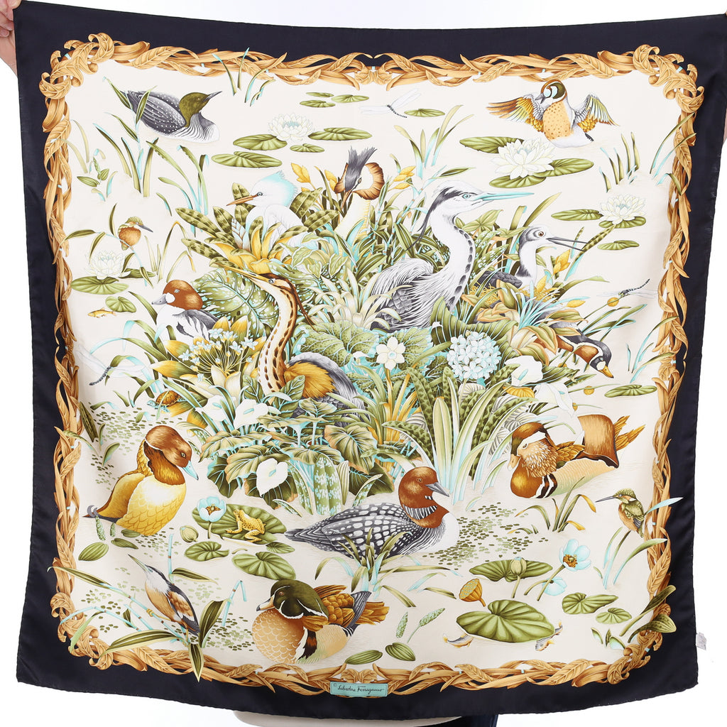 Brand New Salvatore Ferragamo Waterfowl Silk Scarf