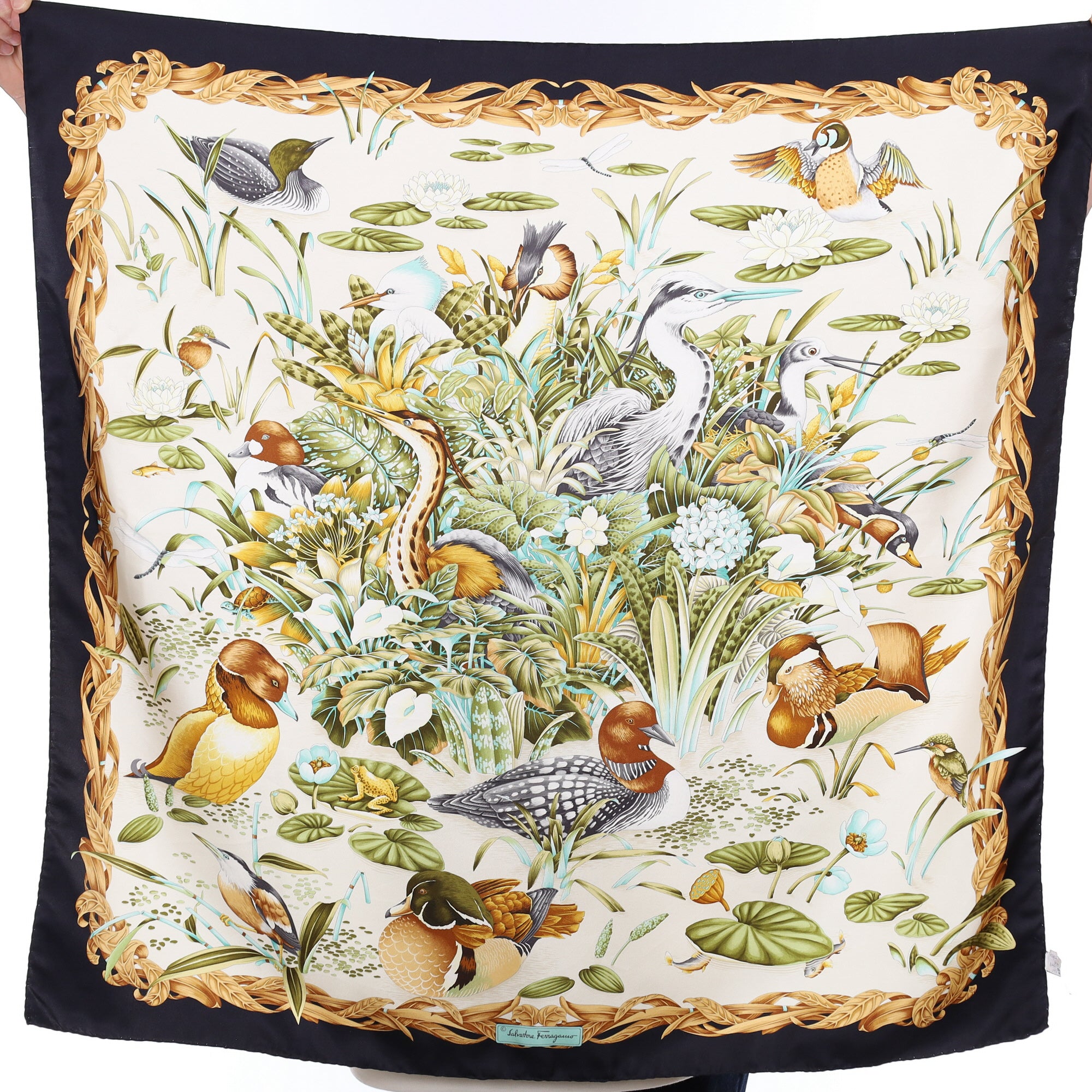Brand New Salvatore Ferragamo Waterfowl Silk Scarf