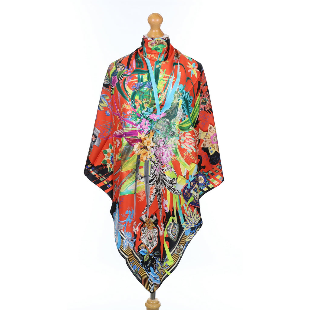 Brand New Christian Lacroix Multicoloured Abstract Silk Scarf