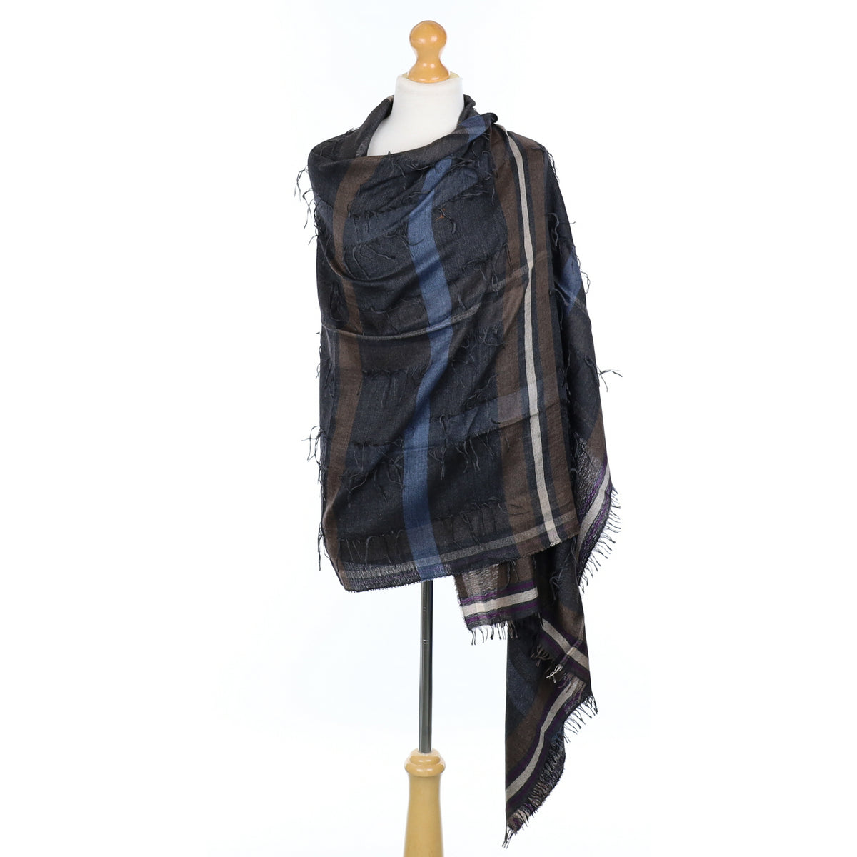 Scottish Begg & Co Grey and Mocha Tassel Fine Woven Cashmere & Silk Wrap