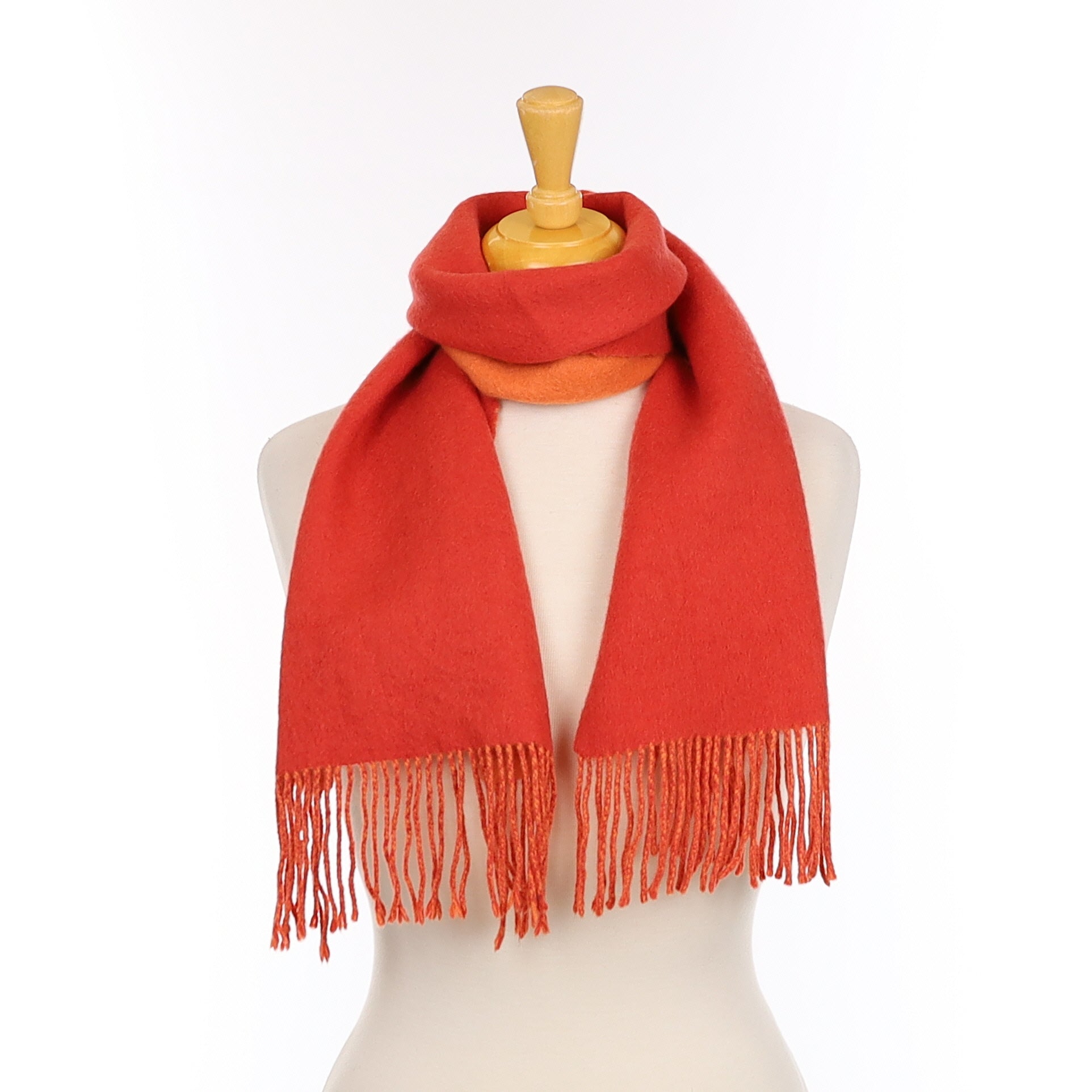 Burnt Orange and Pale Orange Cashmere Fringed Woven Scarf