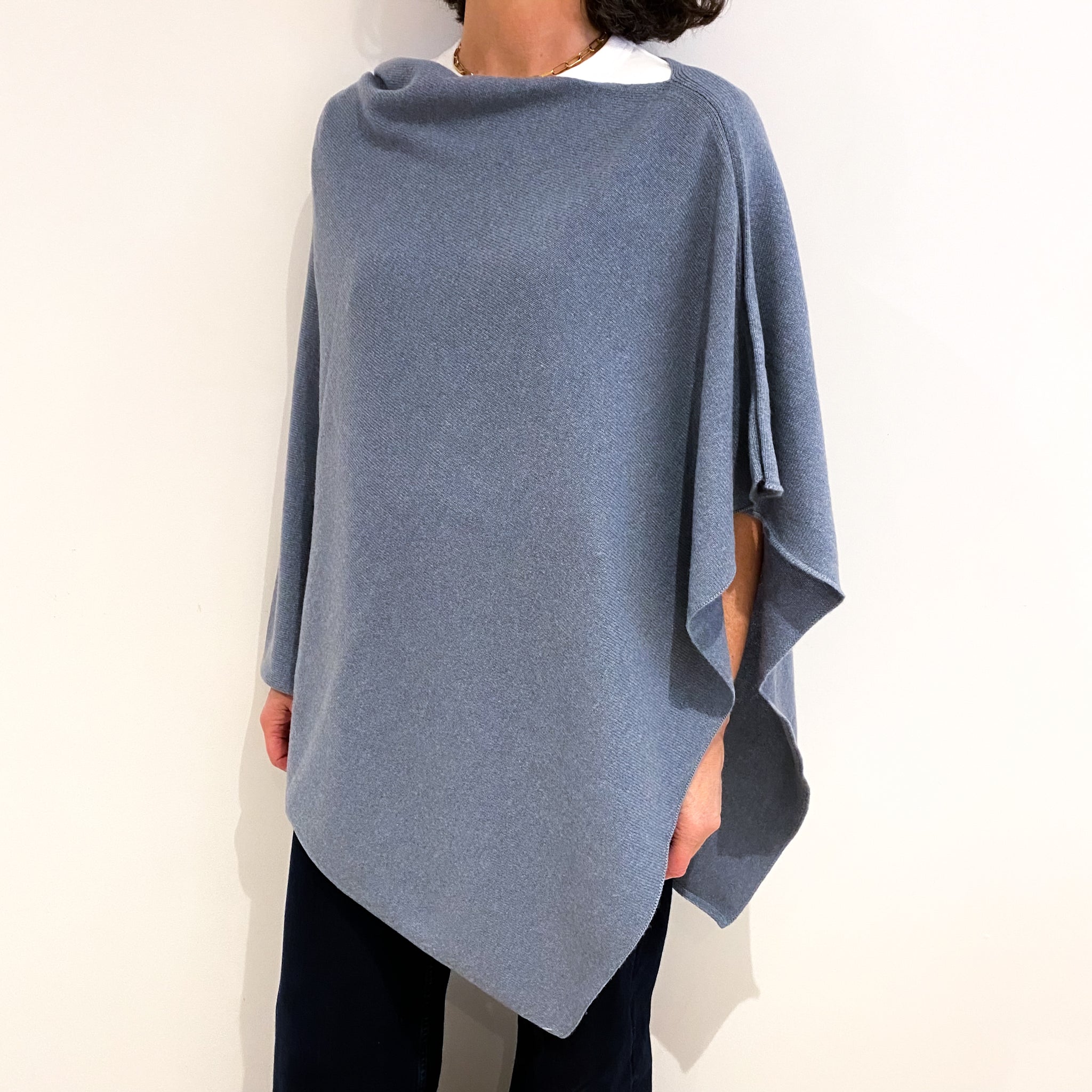 Brand New Scottish Faded Denim Cashmere Poncho One Size