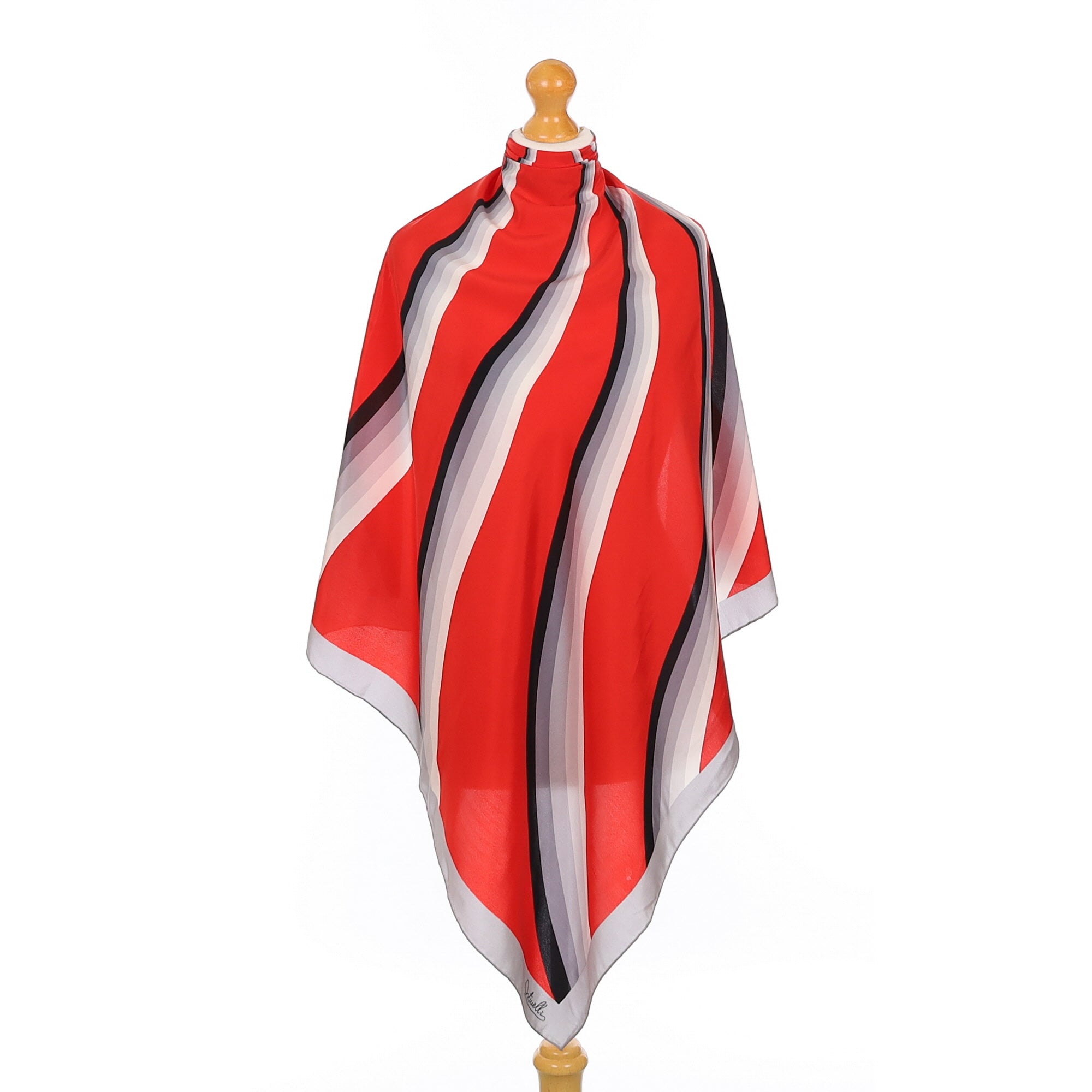 Brand New Ostinelli 1970’s Red and Grey Vintage Silk Scarf